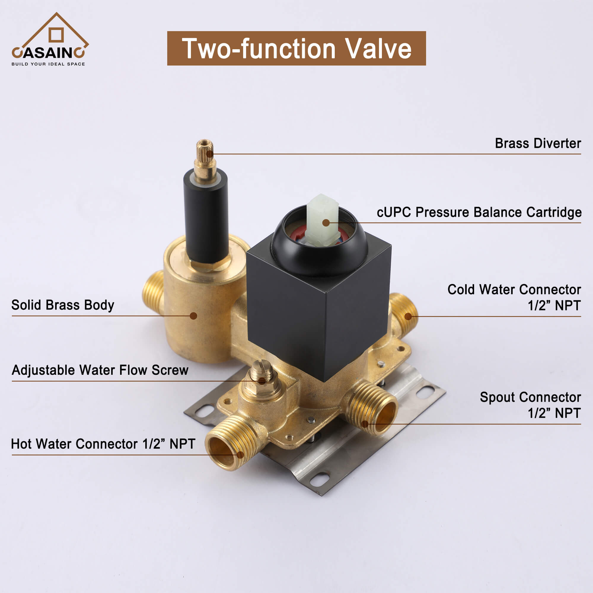 CASAINC Wall-Mounted/Ceiling-Mounted 2-Function Shower System with Handheld Shower in Matte Black