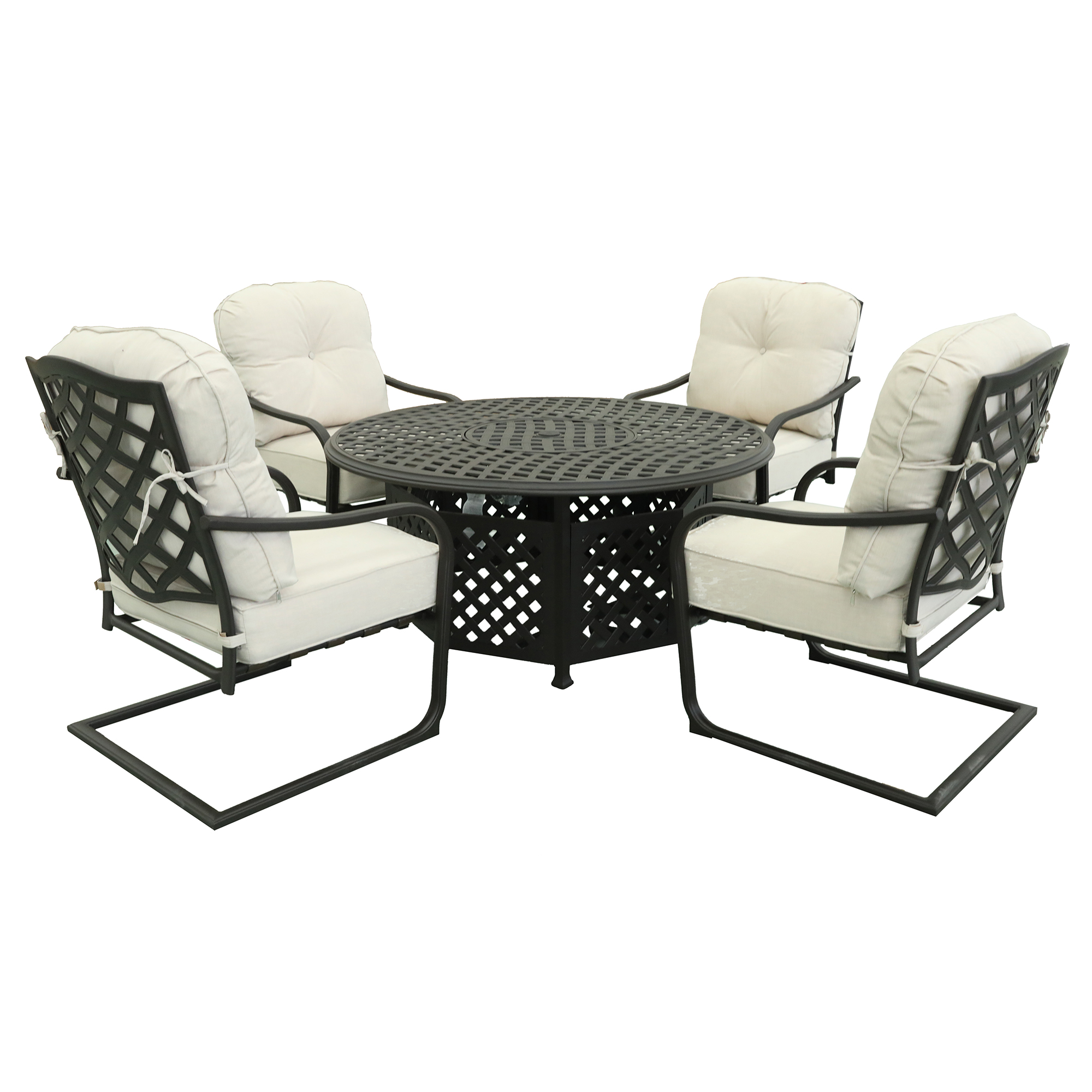 5 Piece Aluminum Chat high Fire Pit Set, Canvas Natural