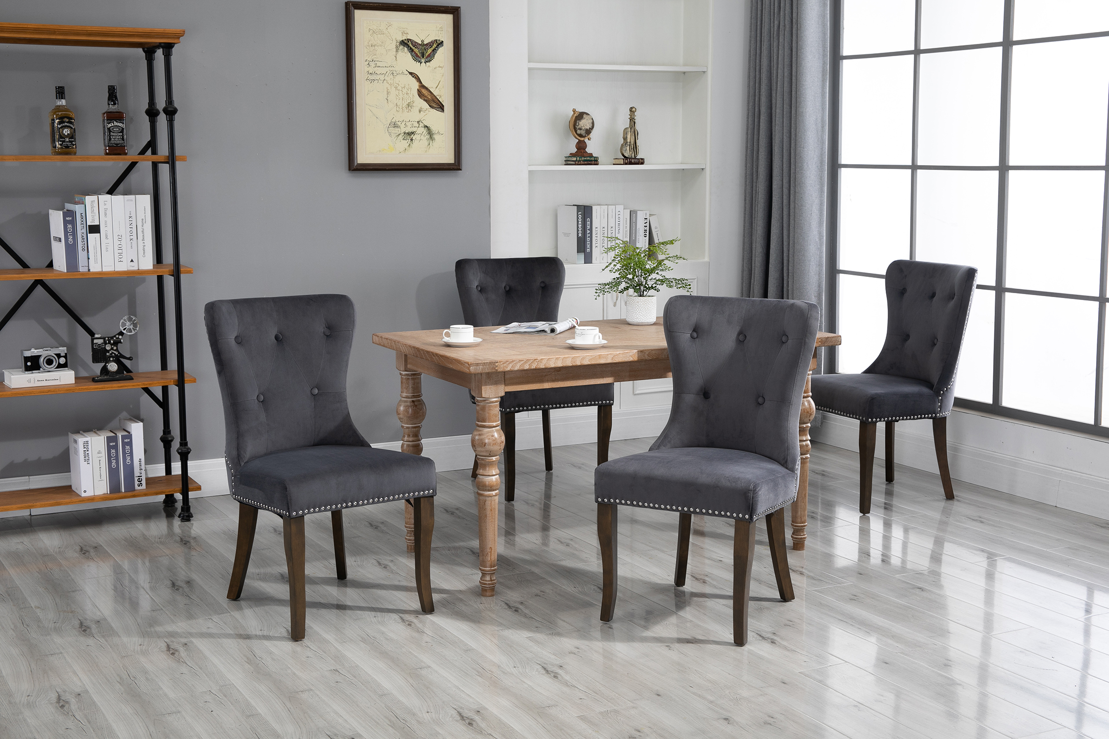 Dining Chair Tufted Armless Chair Upholstered Accent Chair, Set of 4 (Grey)-CASAINC