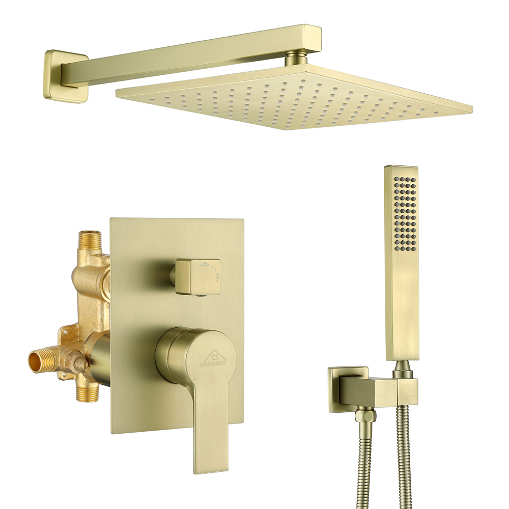 10-in Wall Mounted Shower System with Rough-In Valve Body and Trim (Brushed Gold) Create Customize Functionality Home Head Shower