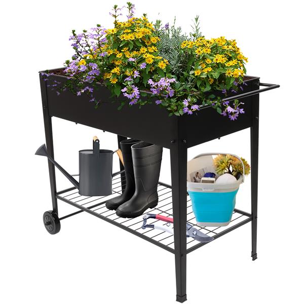 Aveyas Mobile Metal Raised Garden Bed Cart with Legs, Elevated Tall Planter Box with Wheels for Outdoor Indoors House Patio Backyard Vegetables Tomato DIY Herb Grow (Black)-CASAINC
