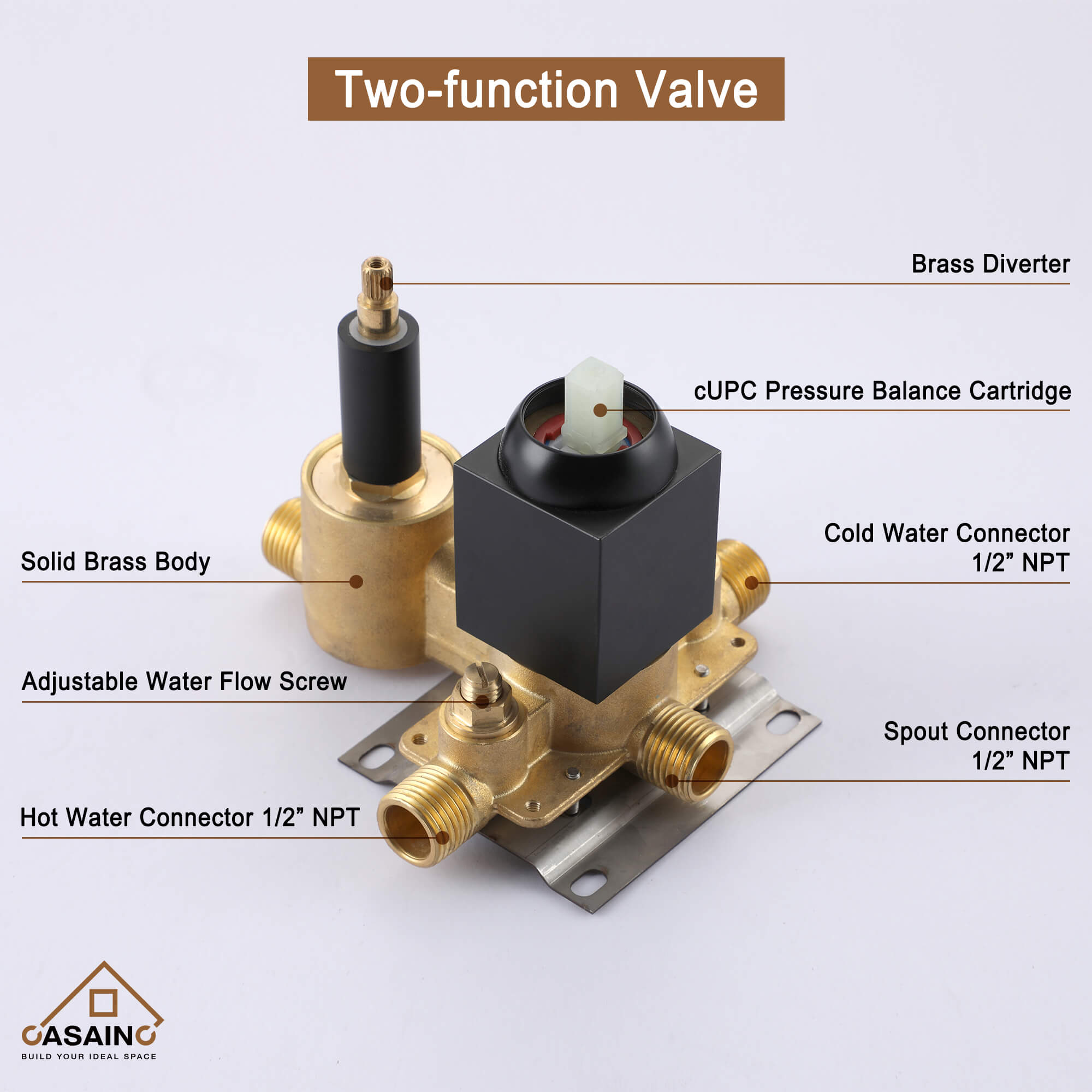 CASAINC Wall-Mounted/Ceiling-Mounted 2-Function Shower System with Handheld Shower in Matte Black