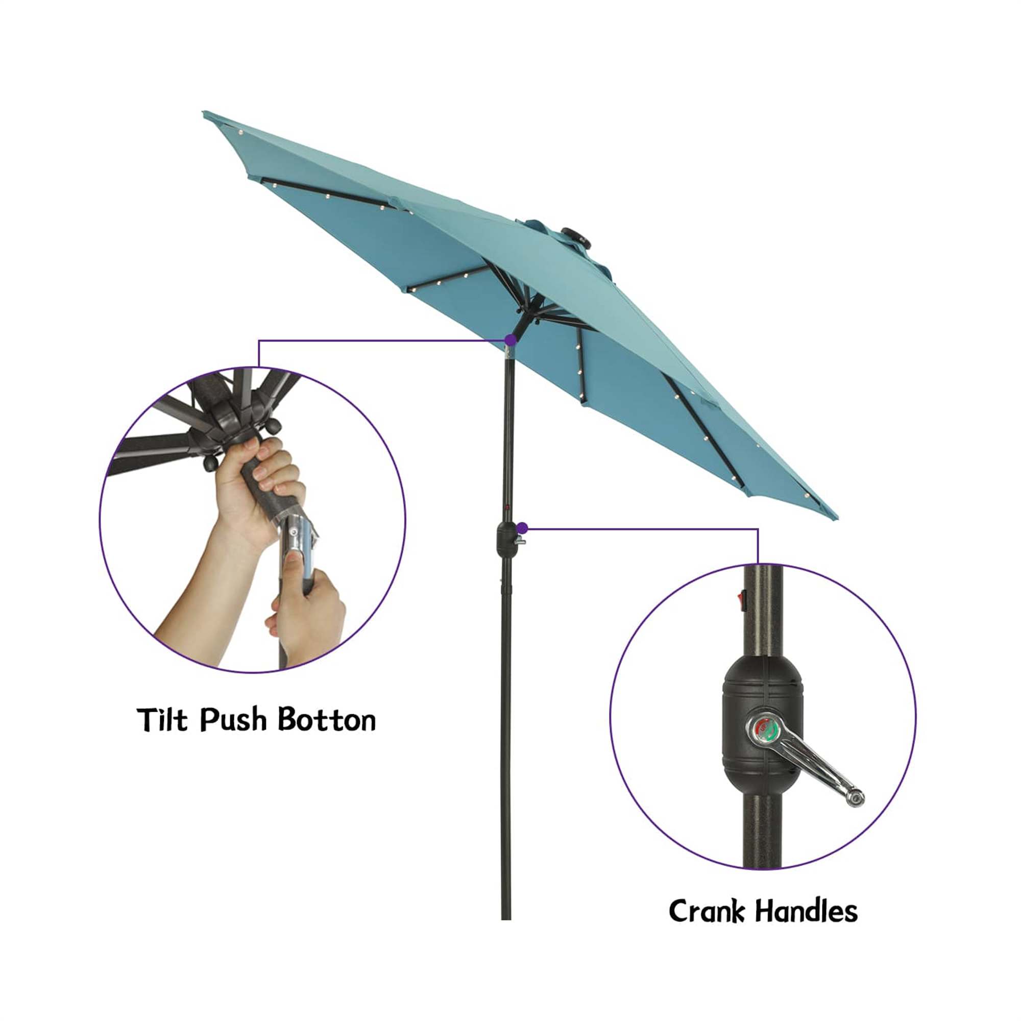 CASAINC 9Ft Patio Umbrella with 32 LED Solar Lights