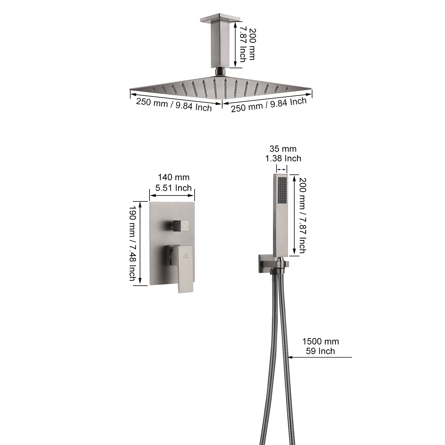 Casainc 2 Function 10" Ceiling Mount Dual Shower Heads Shower System In Black