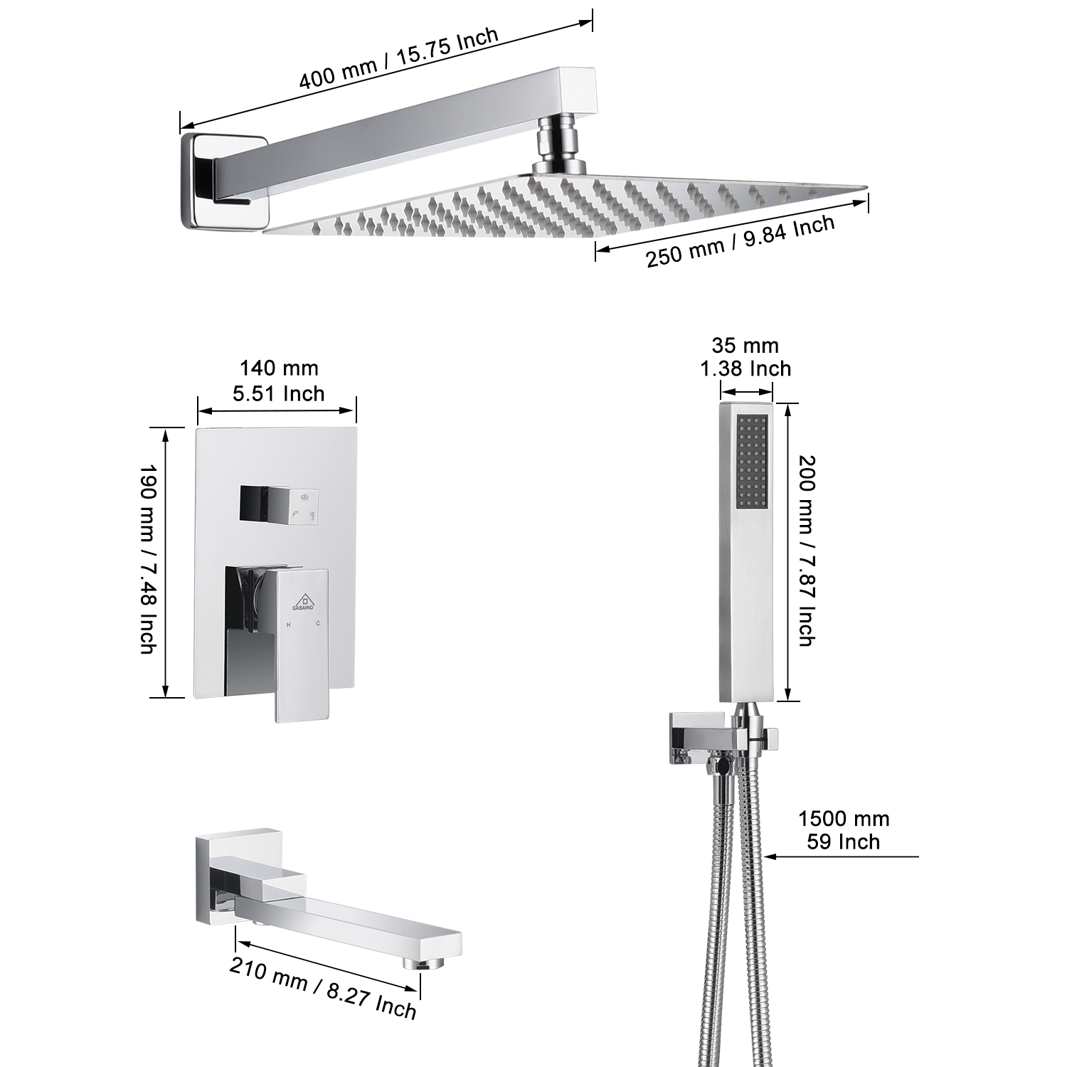10" Wall Mounted Dual Shower Head Rain Shower System with Tub Spout