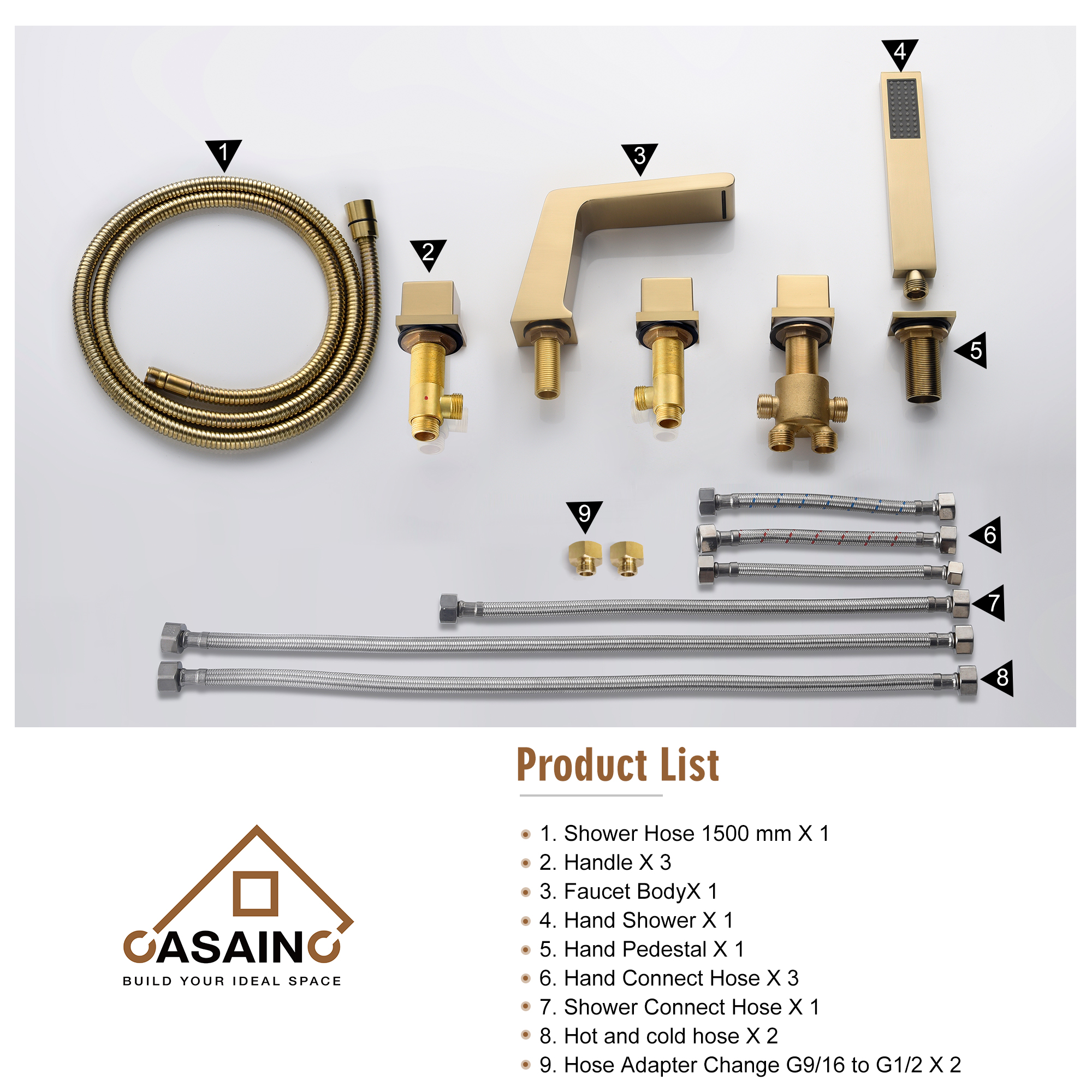 CASAINC Hot Sale 5 hole Bathtub Faucet With Handheld Shower Head