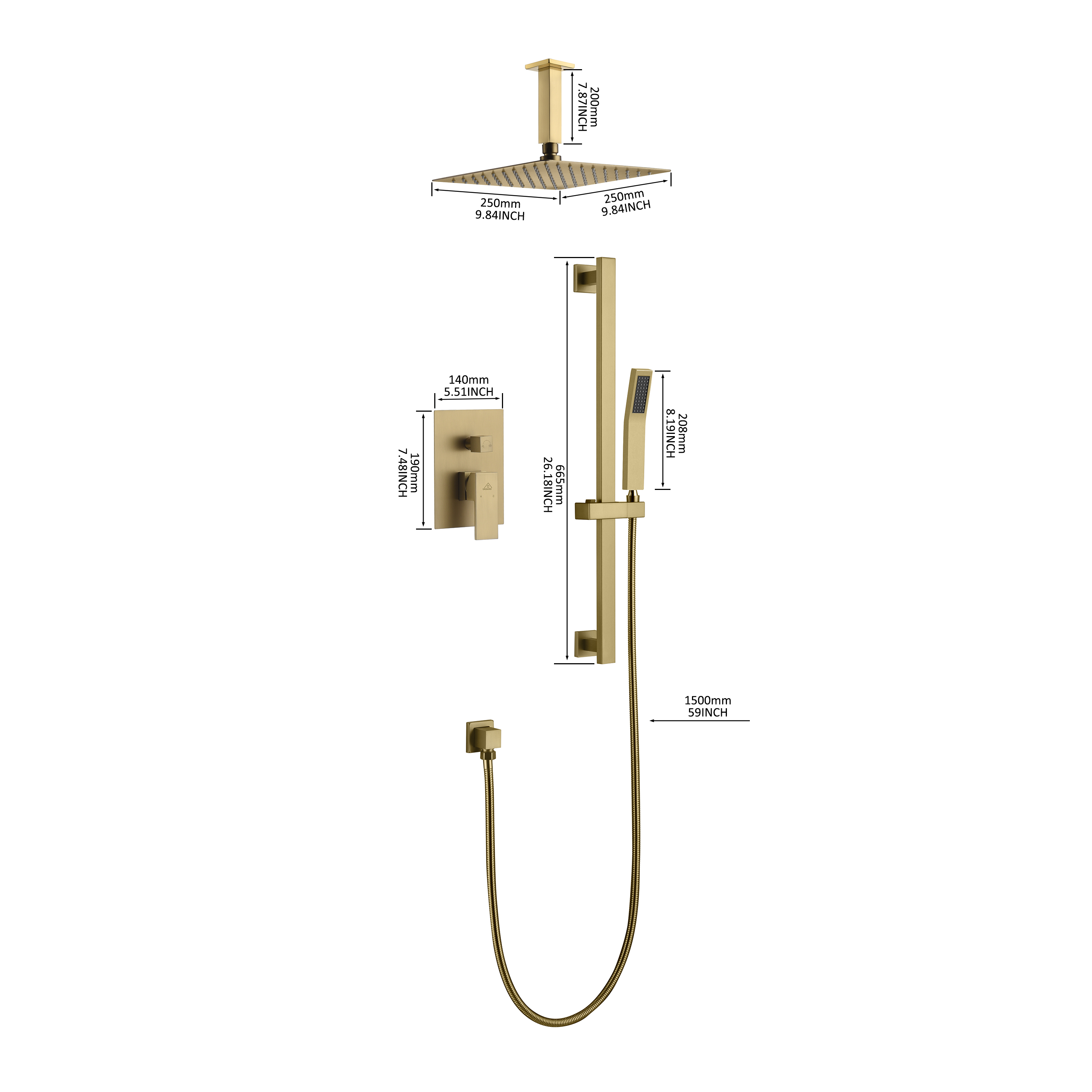 CASAINC 2 Function 10" Ceiling Mount Dual Shower Heads Shower System With Sliding Rod Shower Hand