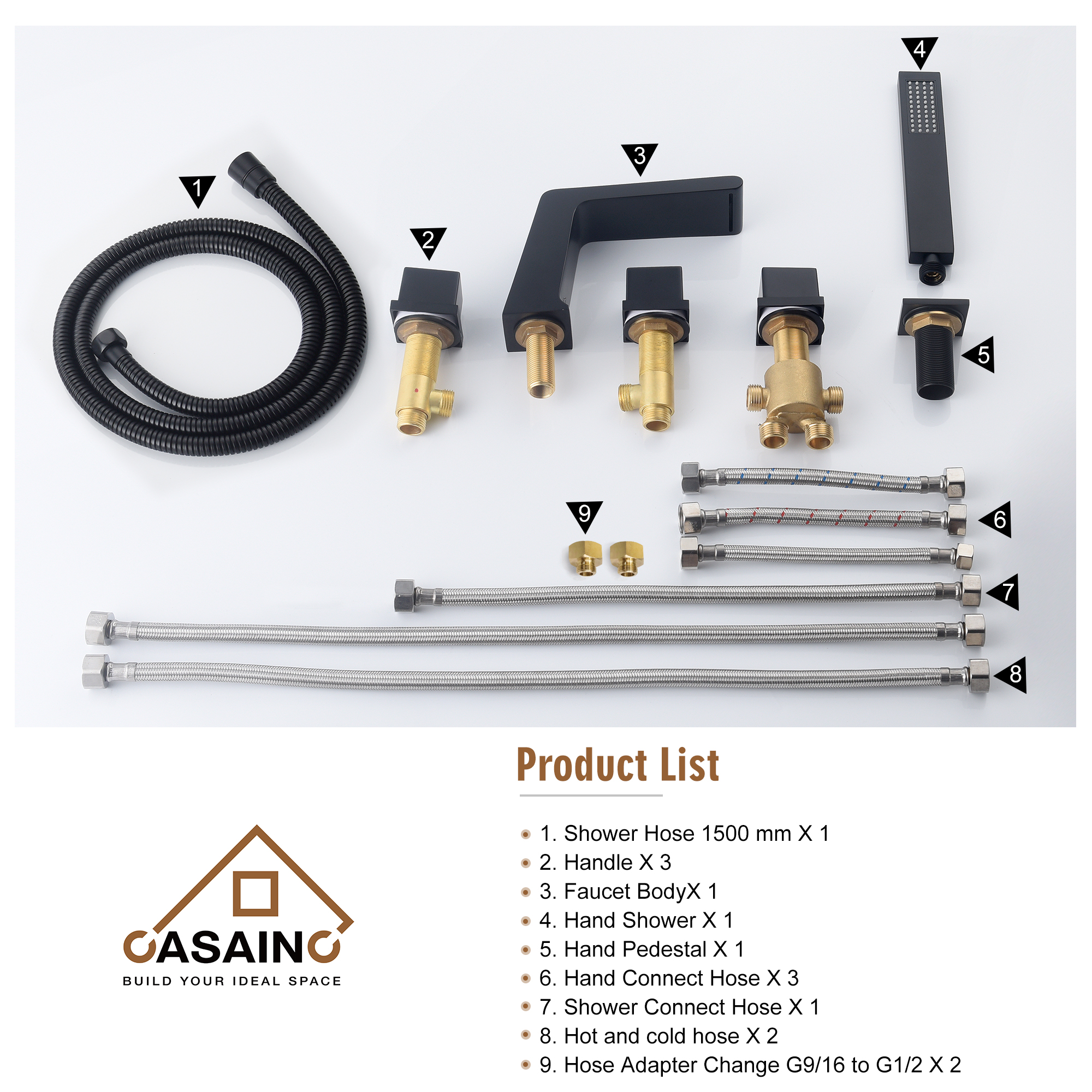 CASAINC Hot Sale 5 hole Bathtub Faucet With Handheld Shower Head