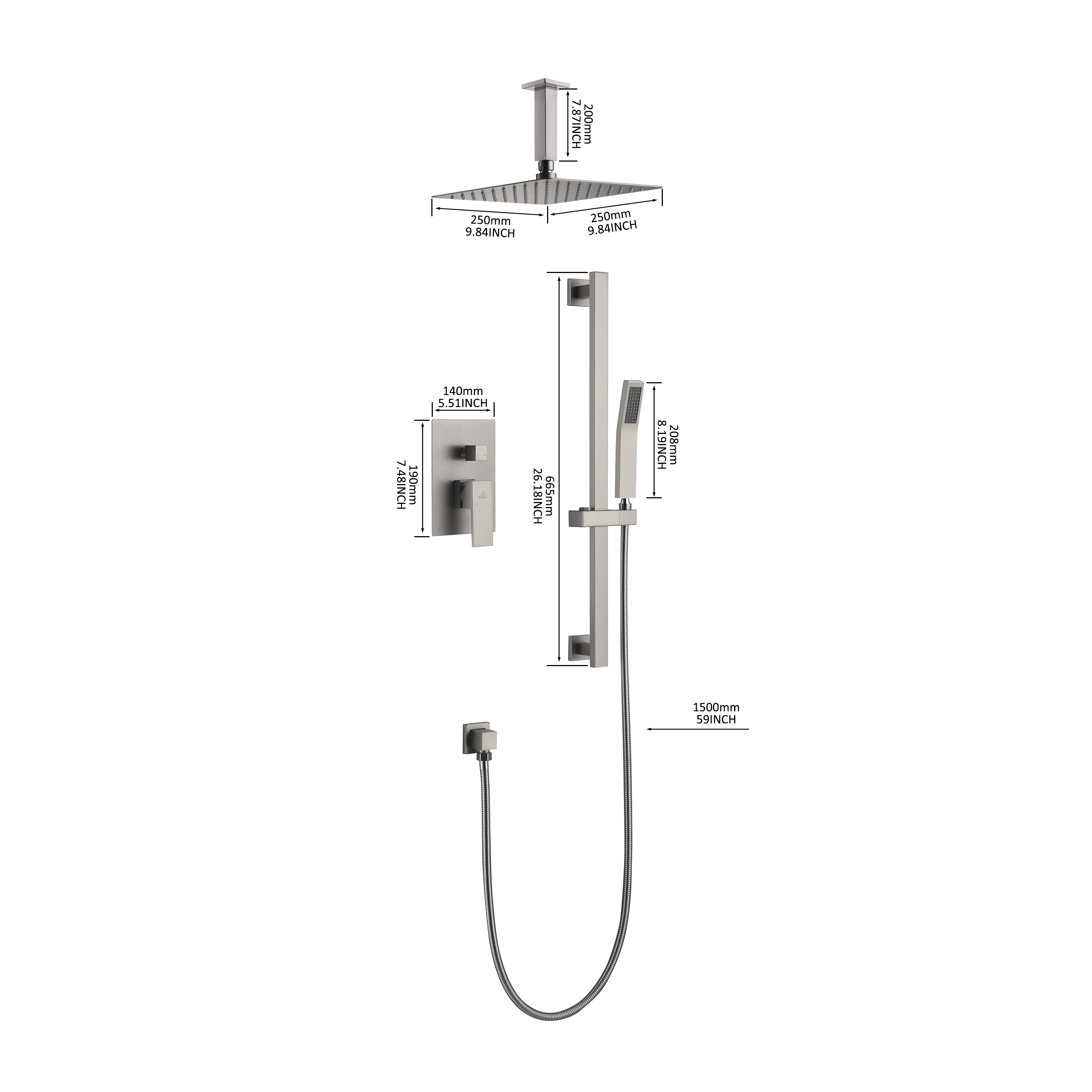 CASAINC 2 Function 10" Ceiling Mount Dual Shower Heads Shower System With Sliding Rod Shower Hand