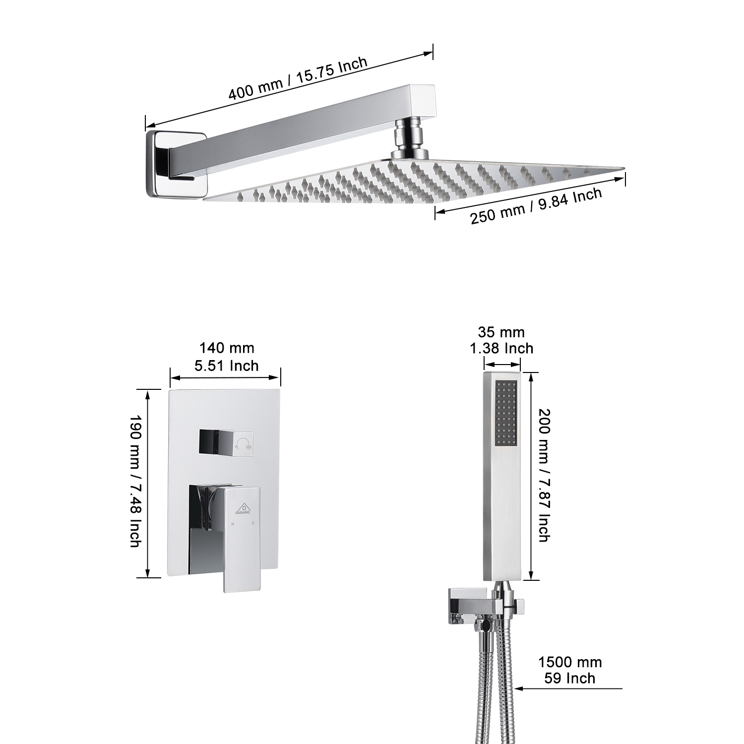 Casainc 2 Function 10" Wall Mounted Dual Shower Heads Shower System In Black