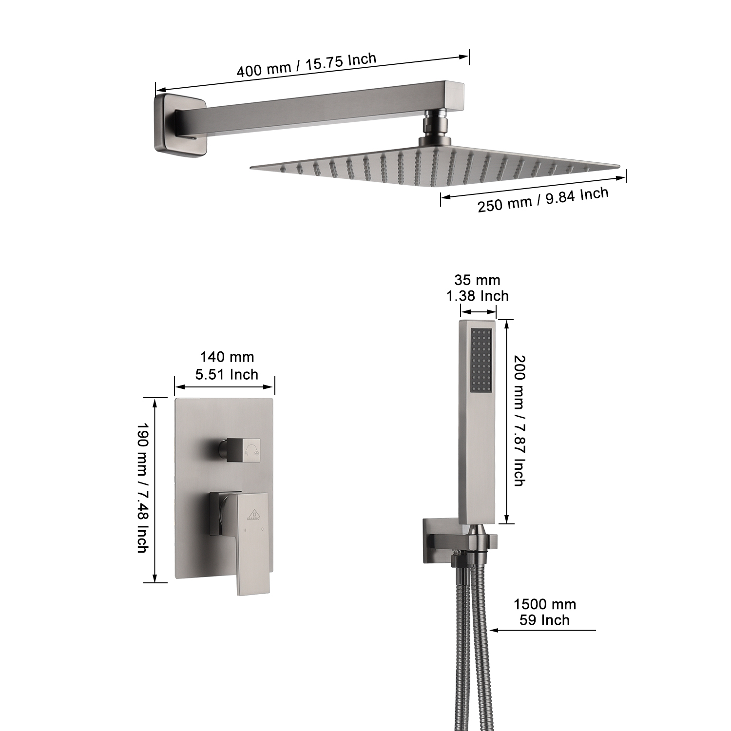 Casainc 2 Function 10" Wall Mounted Dual Shower Heads Shower System In Black