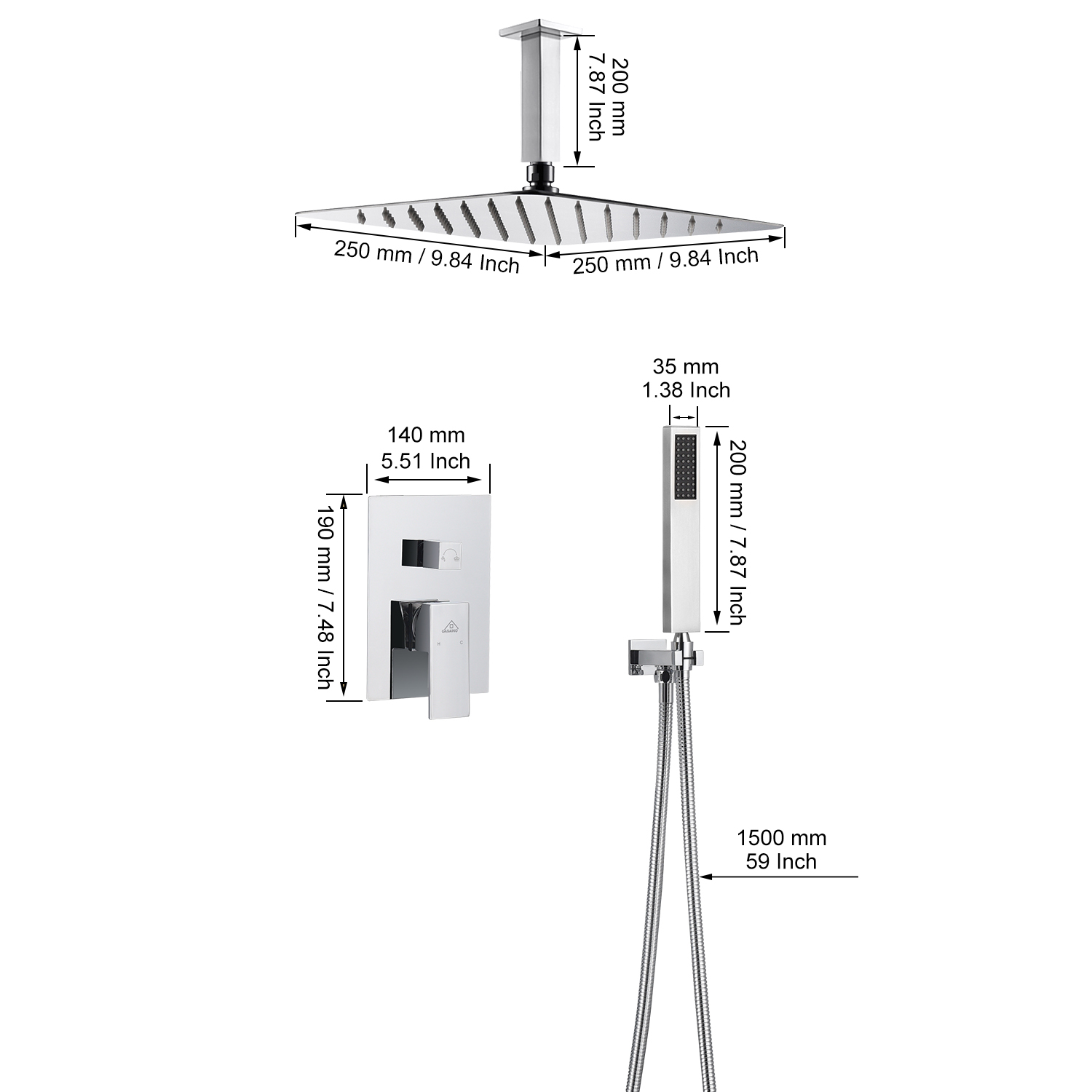 Casainc 2 Function 10" Ceiling Mount Dual Shower Heads Shower System In Black
