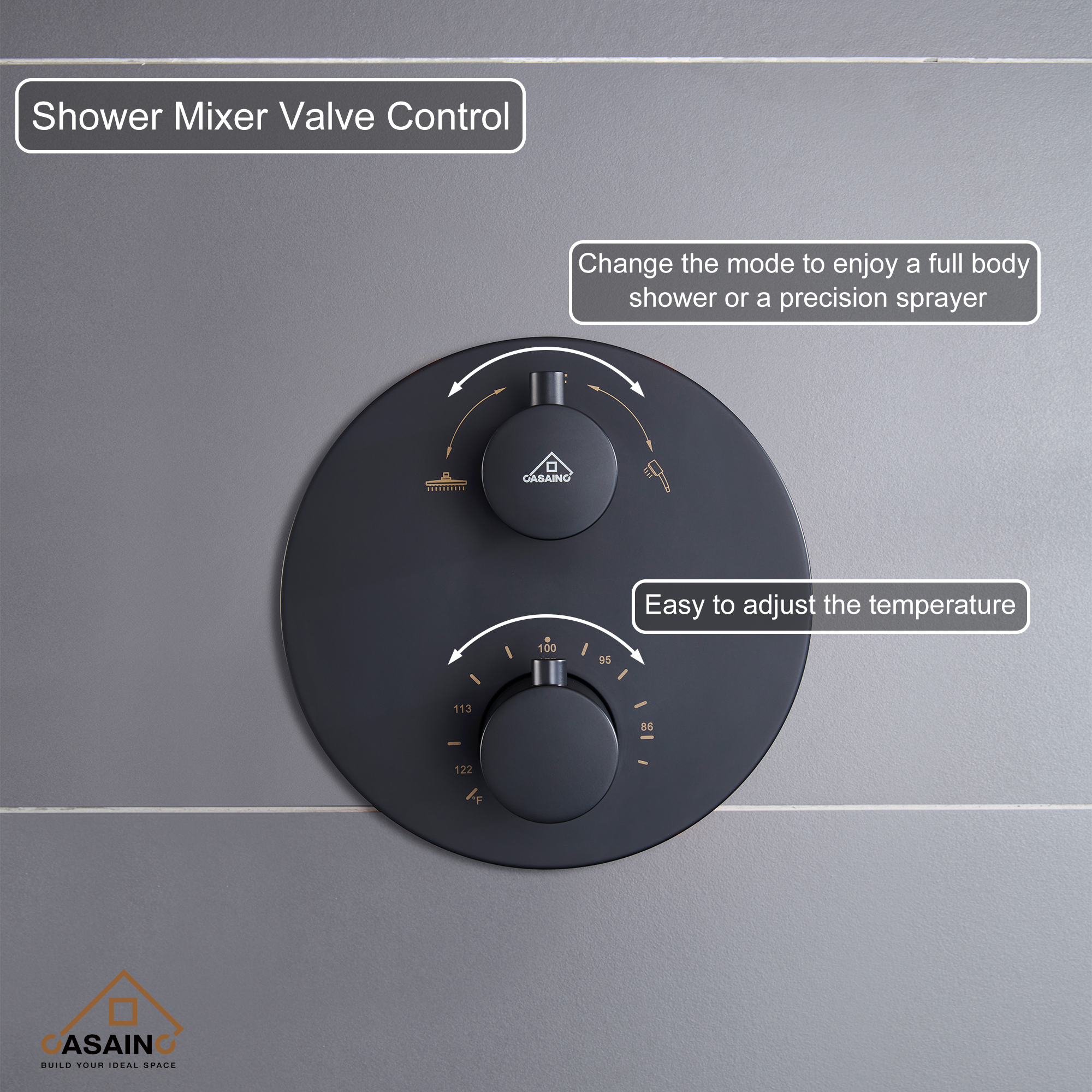 9inch Round Thermostatic rain shower faucet  (matte black)-CASAINC