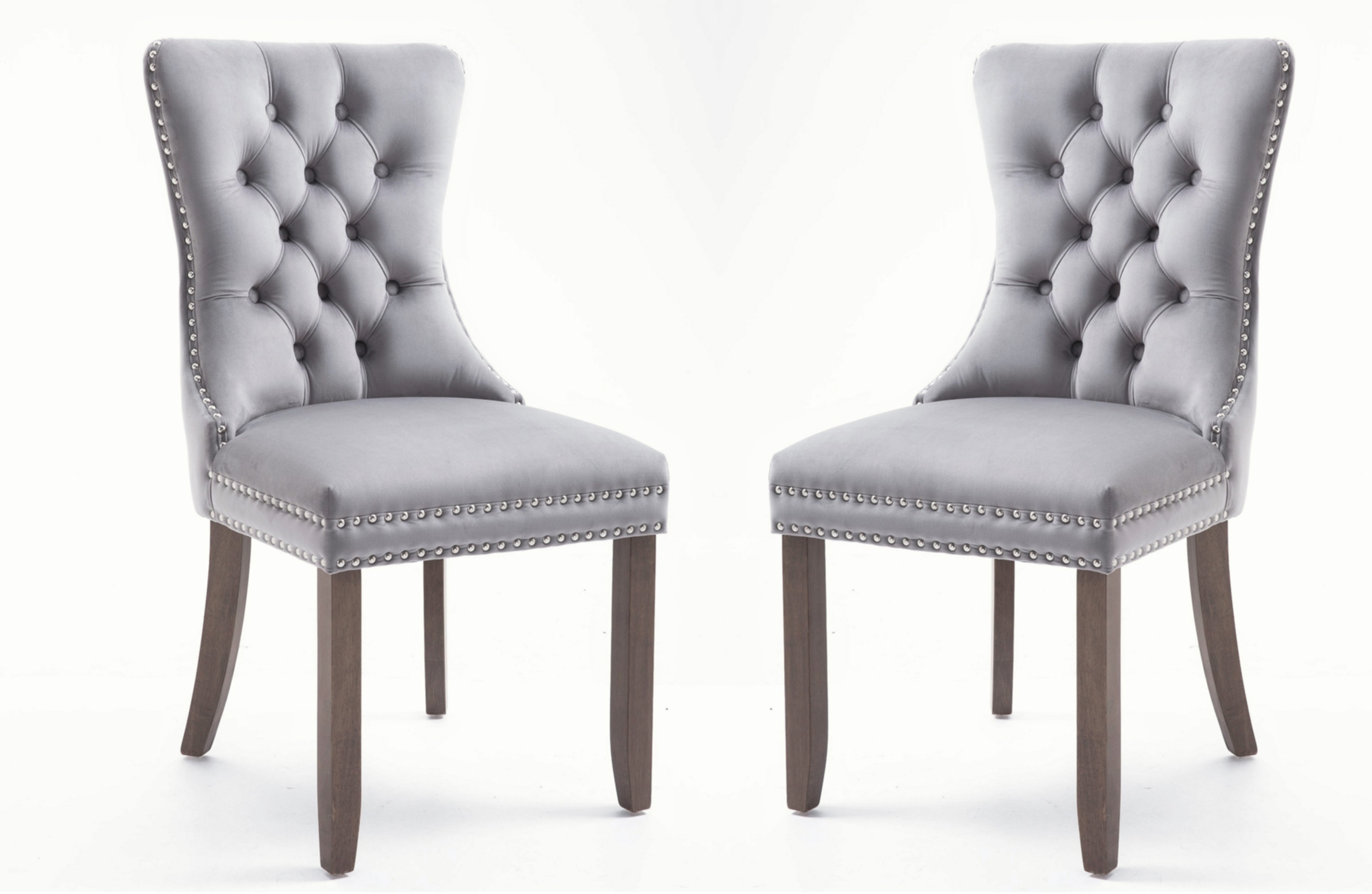 High-end Tufted Solid Wood Upholstered Grey Dining Chair with Nailhead Trim 2 PCS-CASAINC