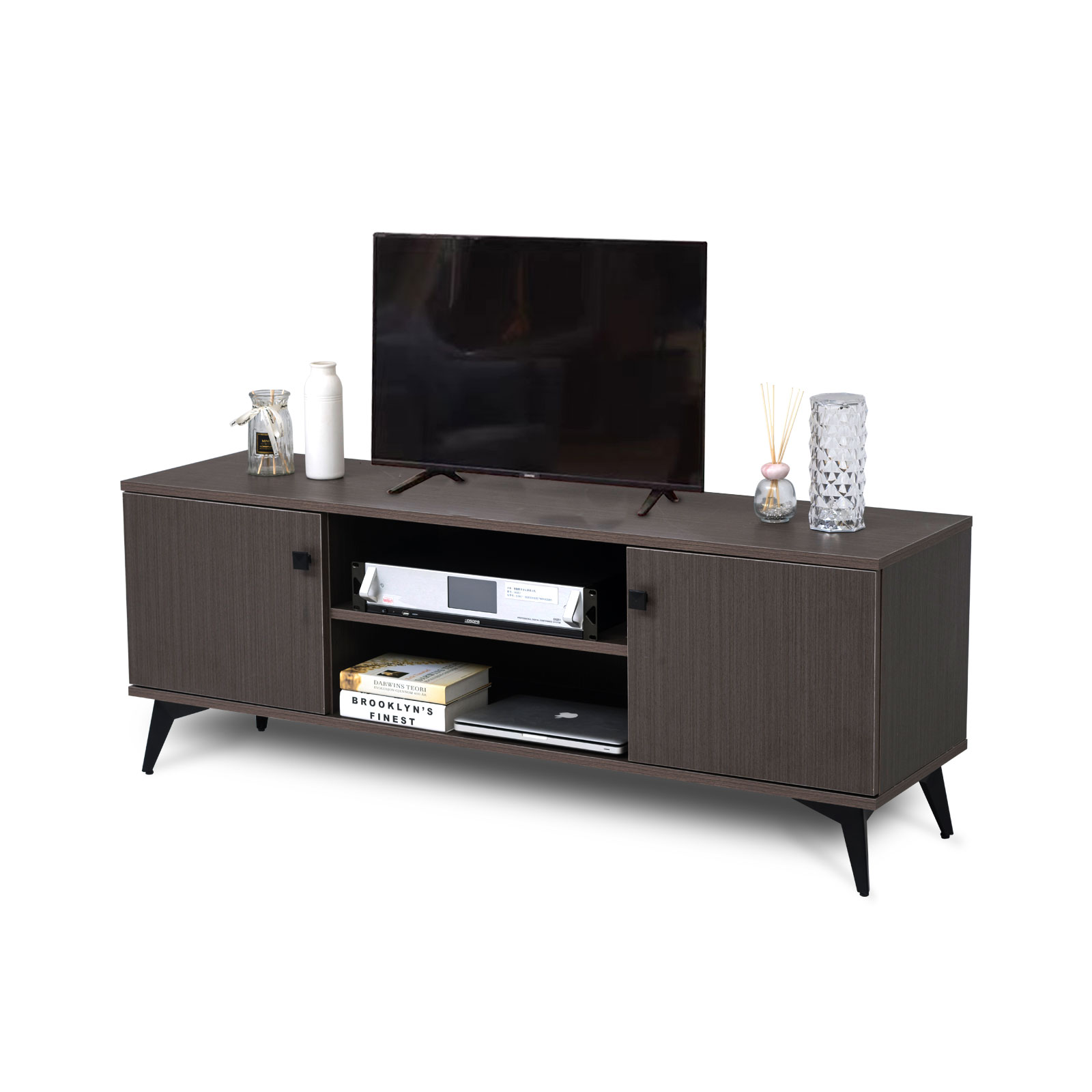 Mid-Century Modern TV Stand for up to 58 inch TV Television Stands with Cabinet Wood Storage TV Console Table, Retro Media Entertainment Center for Living Room, Rustic Brown