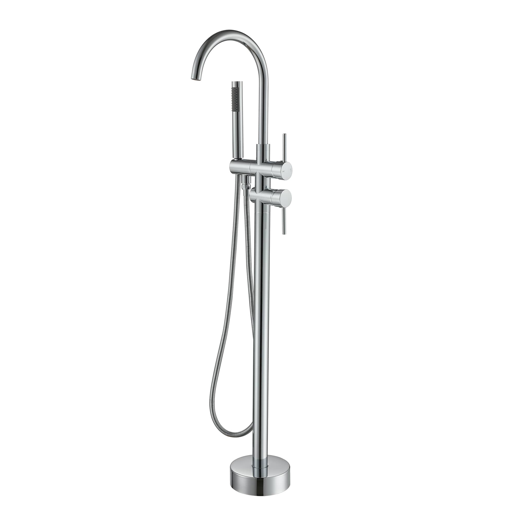 Double-Handles Floor-Mount High Arch Tub Faucet High Flow Bathroom Tub Filler with Handshower