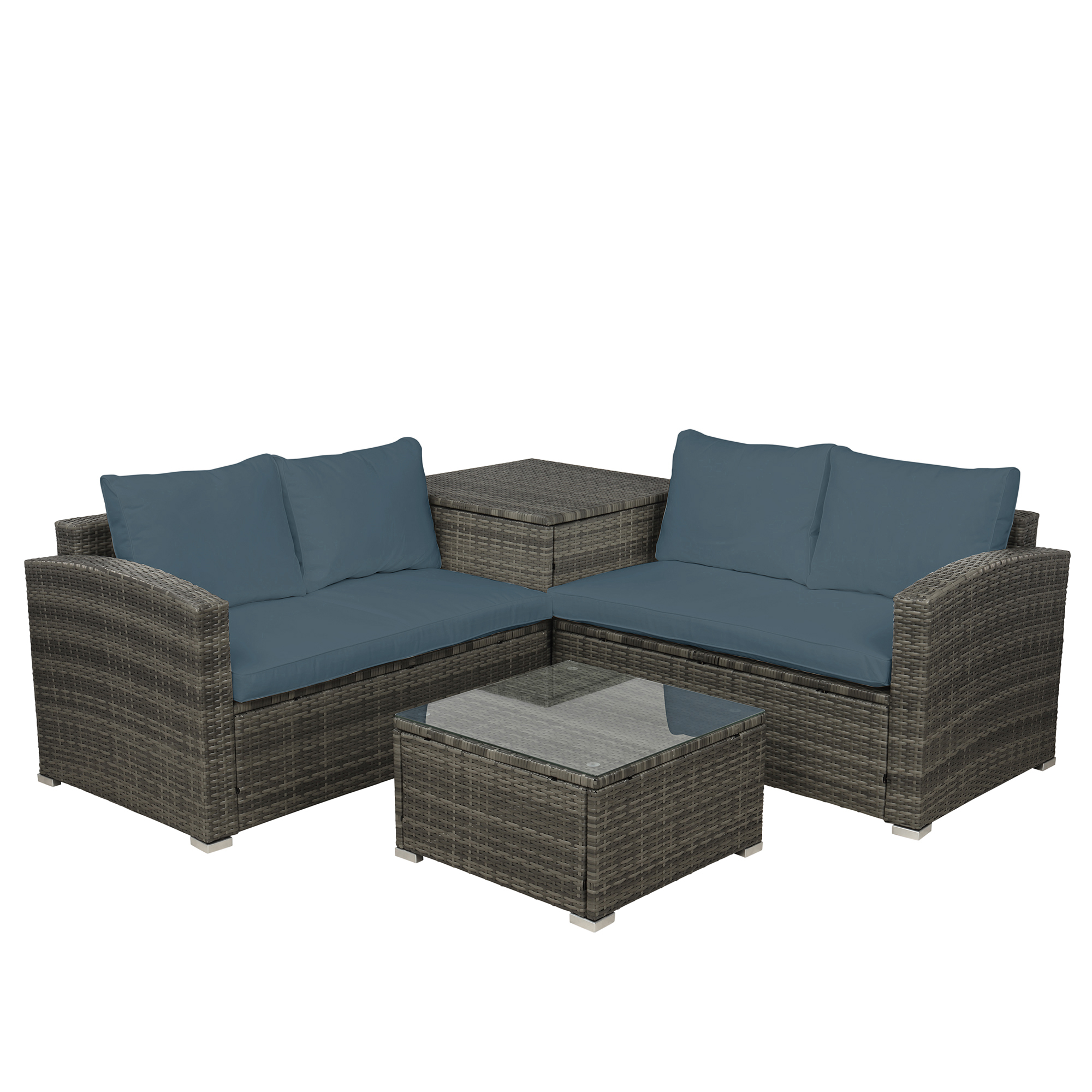  4 PCS Outdoor Cushioned PE Rattan Wicker Sectional Sofa Set Garden Patio Furniture Set (Gray Cushion)-CASAINC