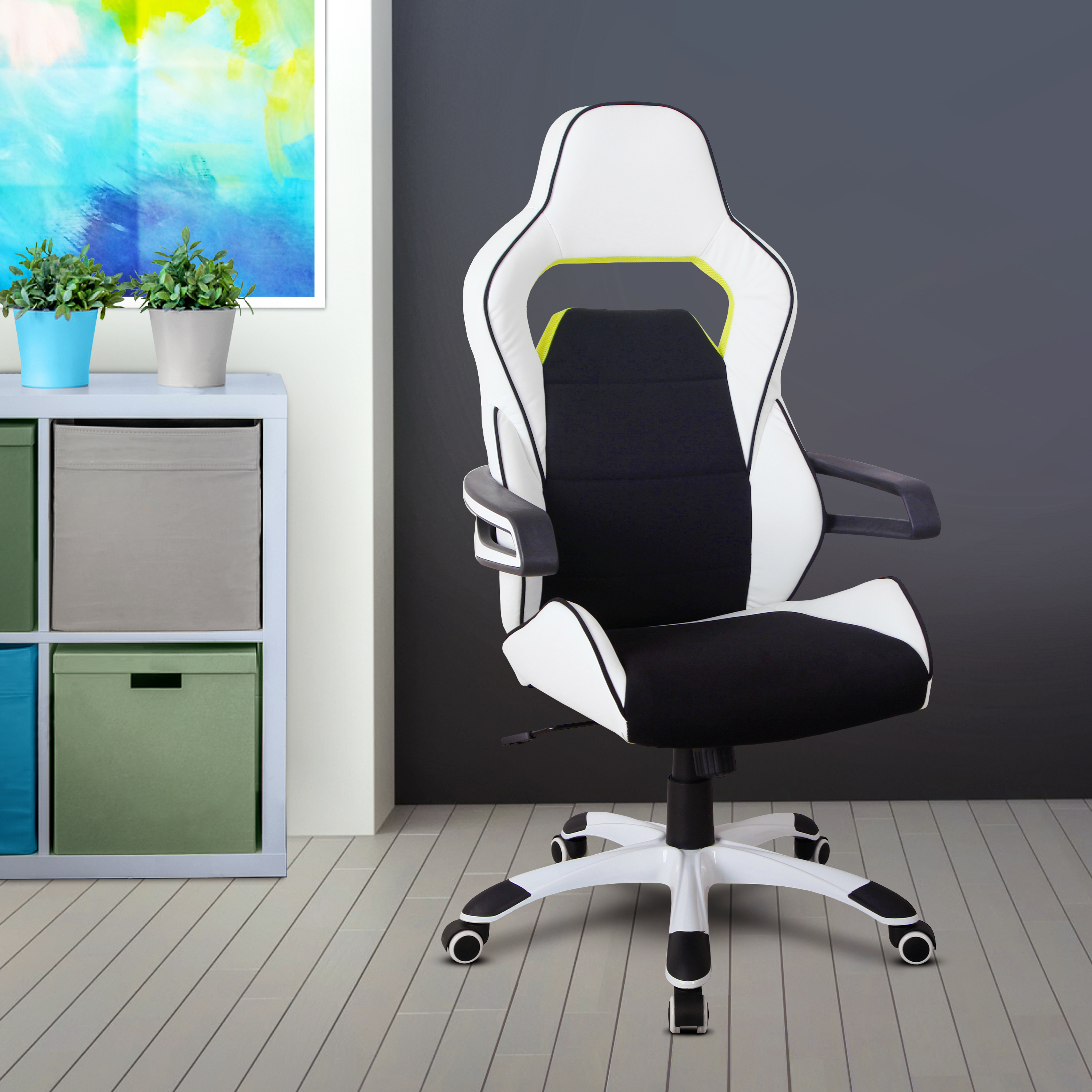 Techni Mobili Ergonomic Essential Racing Style Home  Office Chair, White-CASAINC
