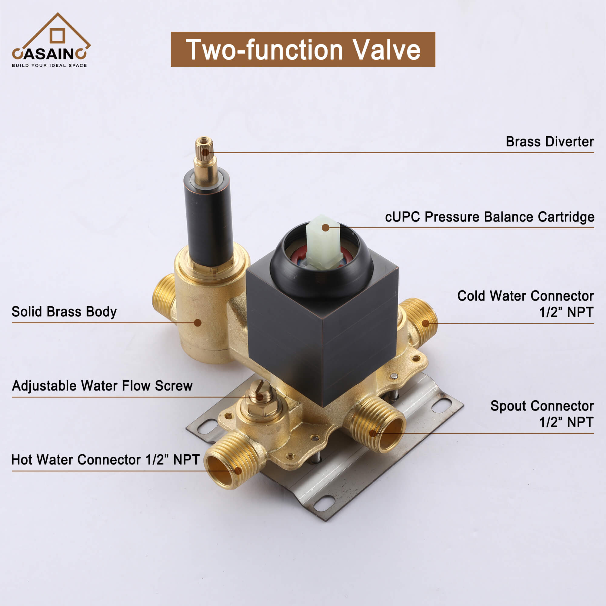 Casainc 2-Function Ceiling-Mounted Shower System with Handheld Shower in Oil Rubbed Bronze