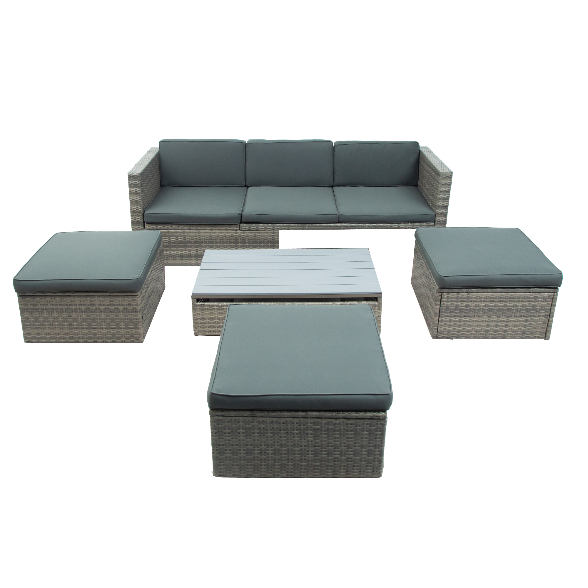 Patio Furniture Sets, 5-Piece Patio Wicker Sofa with Adustable Backrest, Cushions, Ottomans and Lift Top Coffee Table-CASAINC