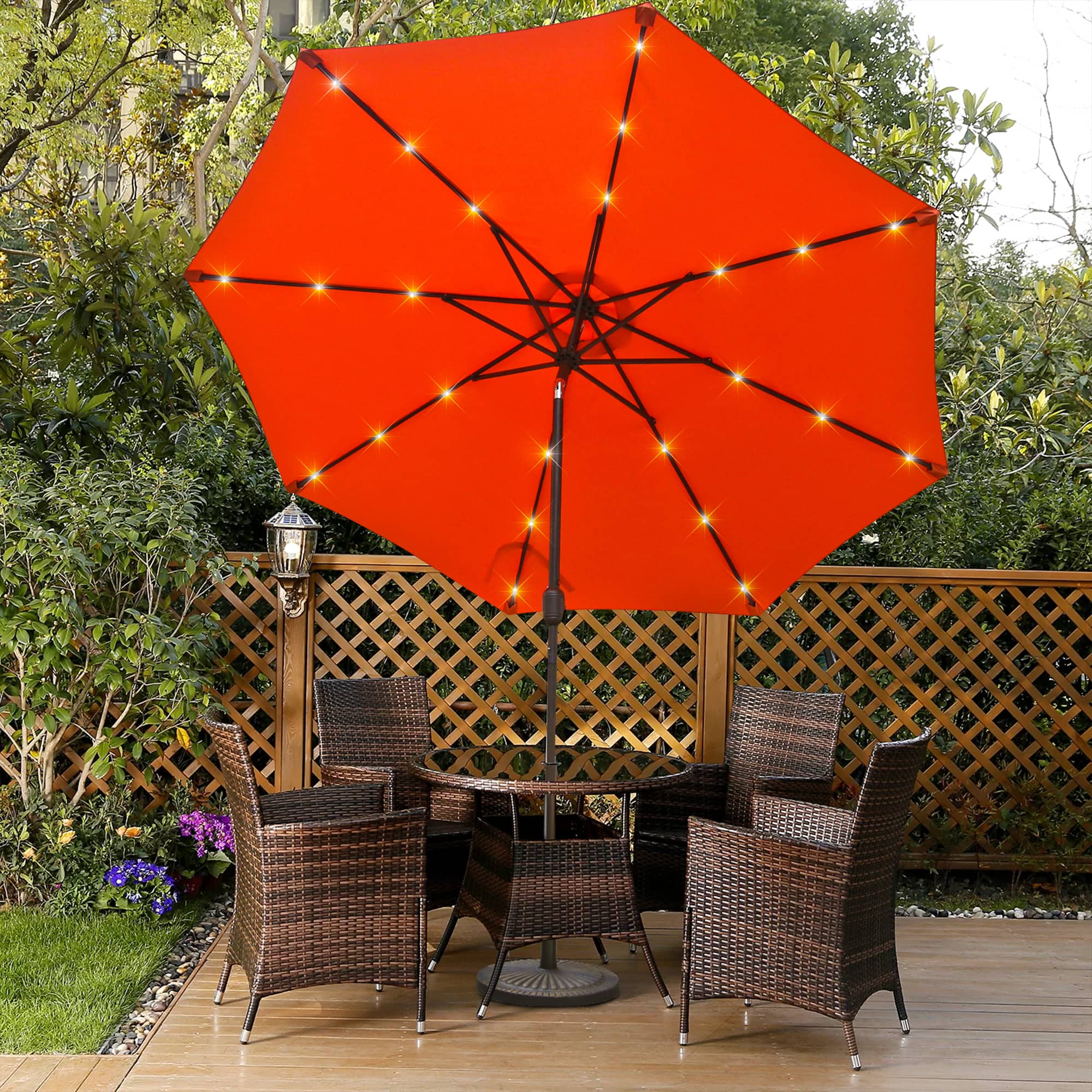 CASAINC 9Ft Patio Umbrella with 32 LED Solar Lights
