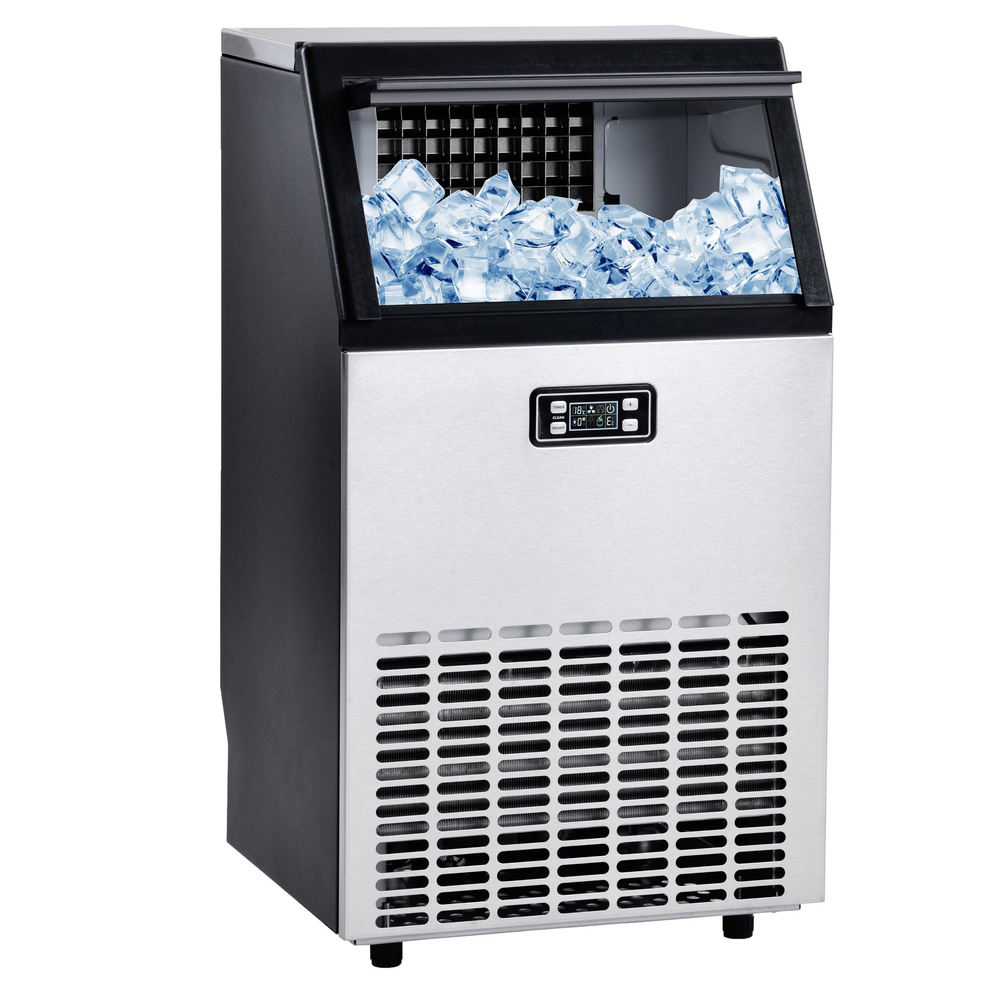 Freestanding Commercial Ice Maker Machine 100LBS/24H, Auto-Clean Built-in Automatic Water Inlet Clear Ice Cube Maker with Scoop-CASAINC