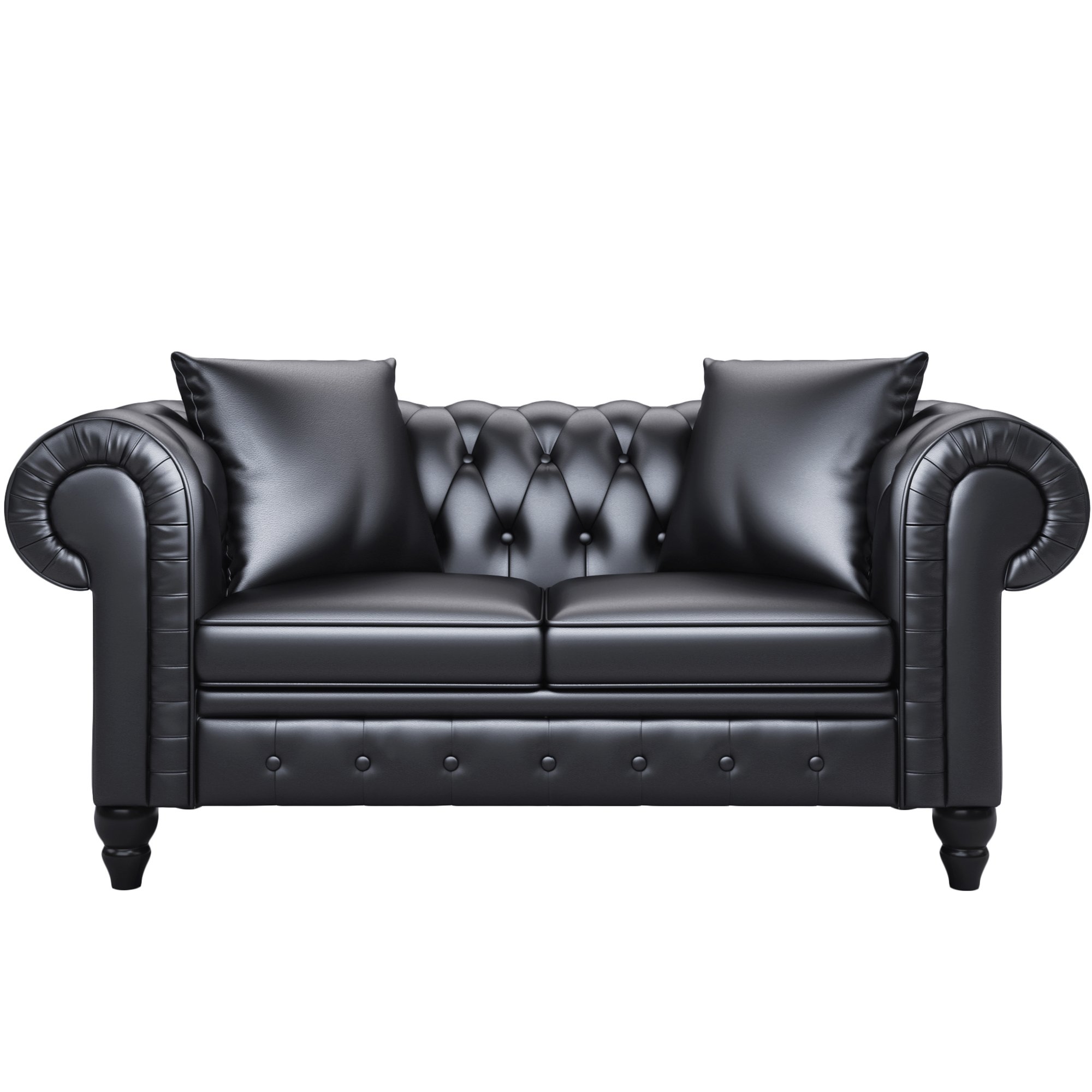 63" Deep Button Tufted PU leather Upholstered Loveseat Sofa Classic Chesterfield Sofa Set,2 Pillows included-CASAINC