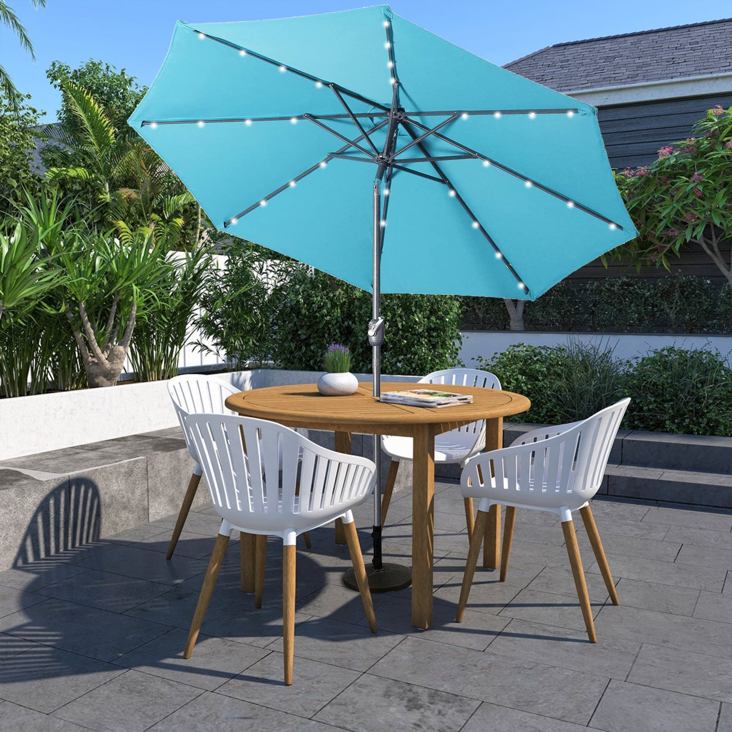 Casainc Outdoor Patio 9 ft. Aluminum Tilt Half Beach Umbrella in Lake Blue Without Base-CASAINC