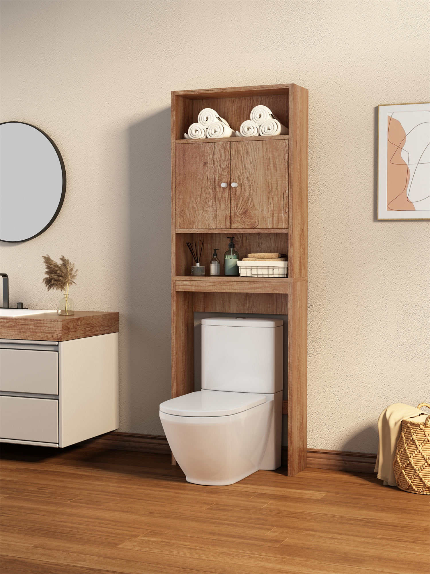 Home Bathroom Shelf Over-The-Toilet, Bathroom SpaceSaver, Bathroom, Tollilet storage cabinet-CASAINC