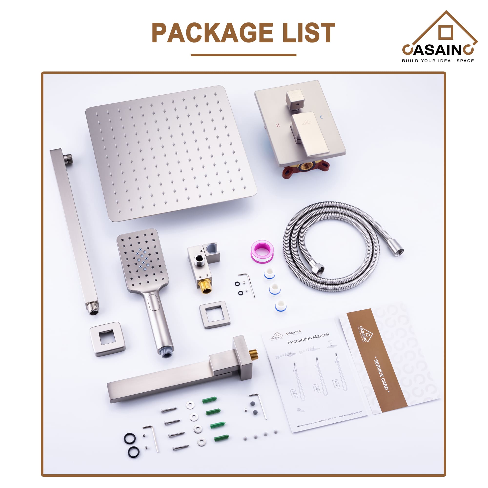 CASAINC Shower System with Rain Shower and Handheld and Tub Faucet Shower Set 