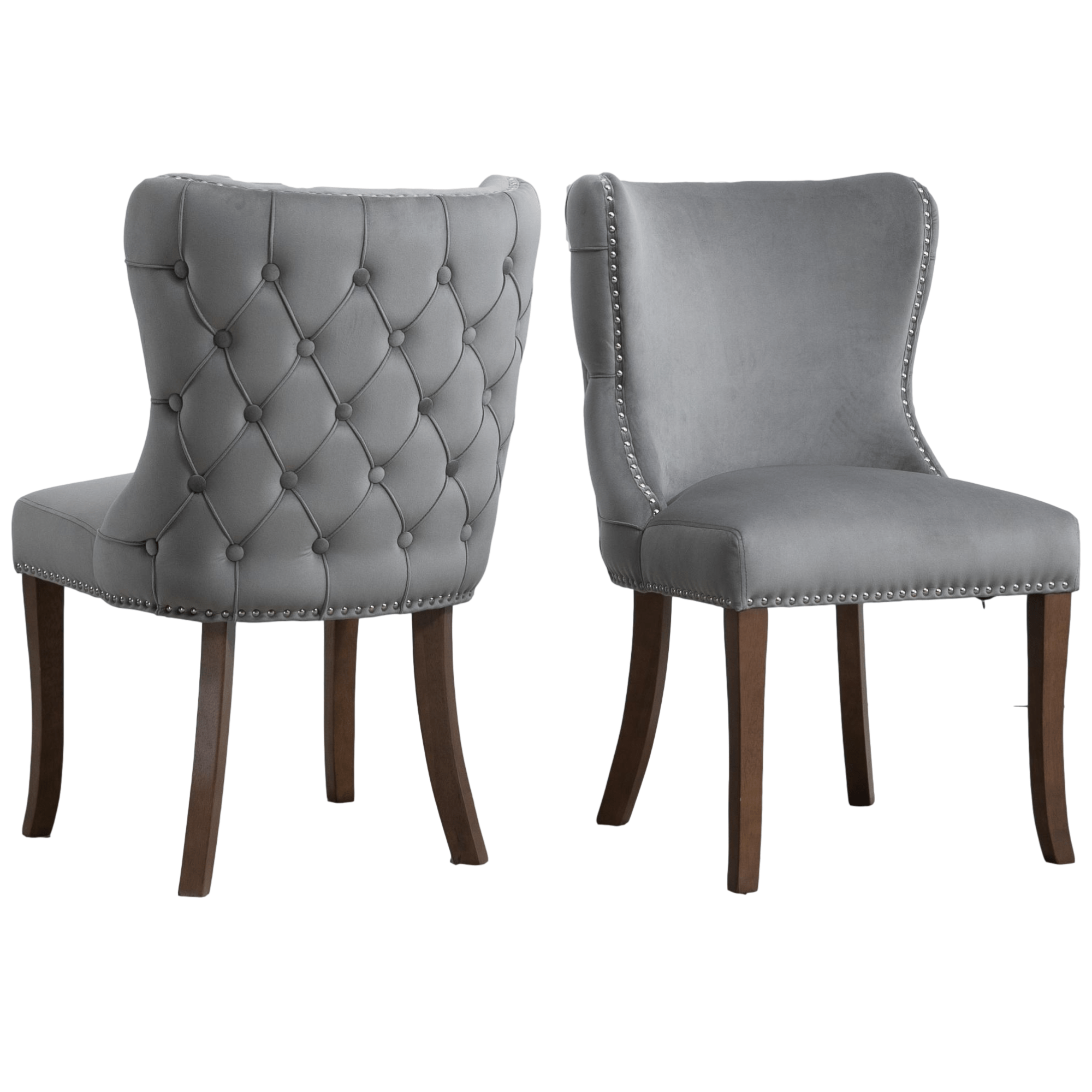 2 PCS Upholstered Wing-Back Dining Chair with Back-stitching Nail-head Trim and Solid Wood Legs-CASAINC