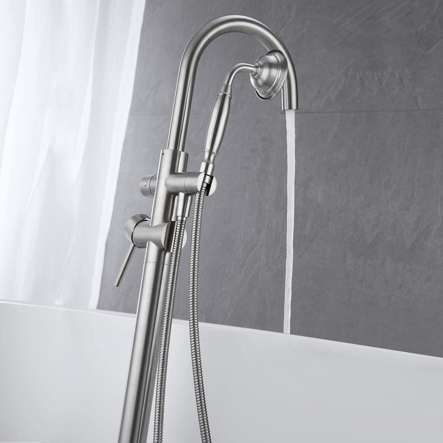 6 GPM Freestanding Bathtub Faucet with Hand Held Shower and Double Handle -CASAINC