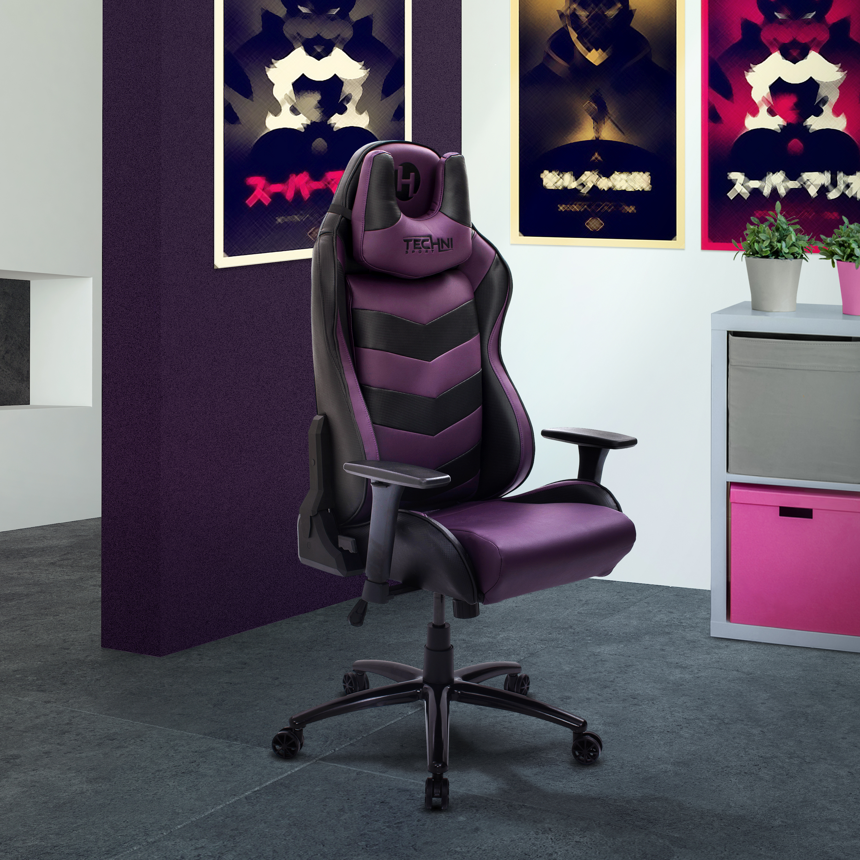 Techni Sport TS-61 Ergonomic High Back Racer Style Video Gaming Chair, Purple/Black-CASAINC