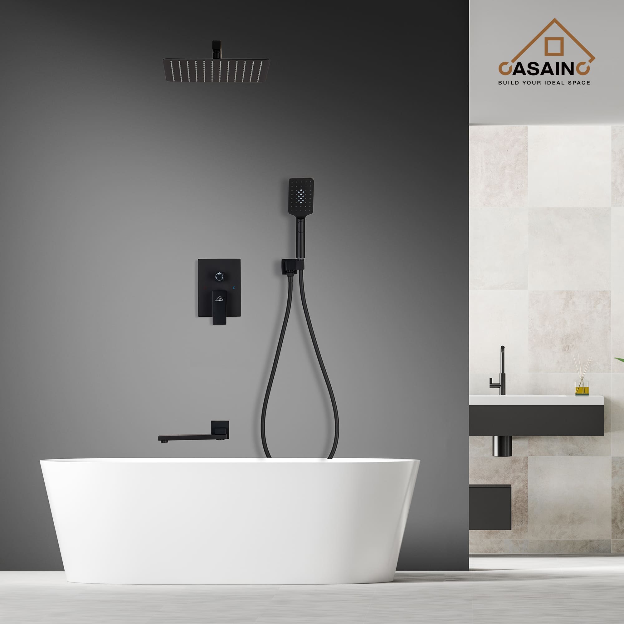 CASAINC Shower System with Rain Shower and Handheld and Tub Faucet Shower Set 