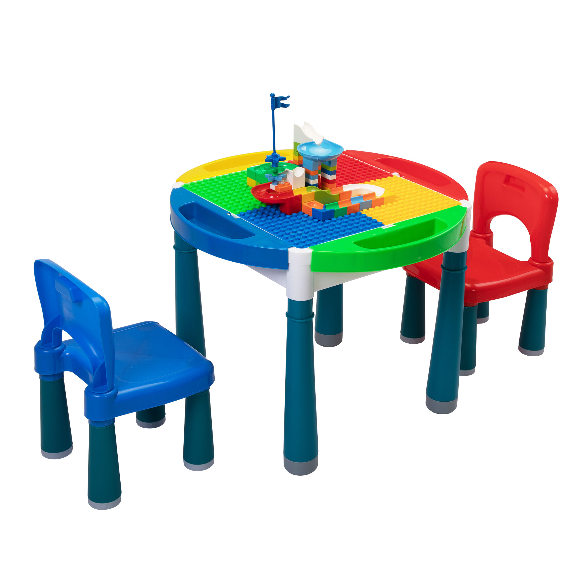 Kids Multi Activity Table  2 Chairs Set Building Blocks Toy Compatible Storage Table - red  yellow  blue  green-CASAINC
