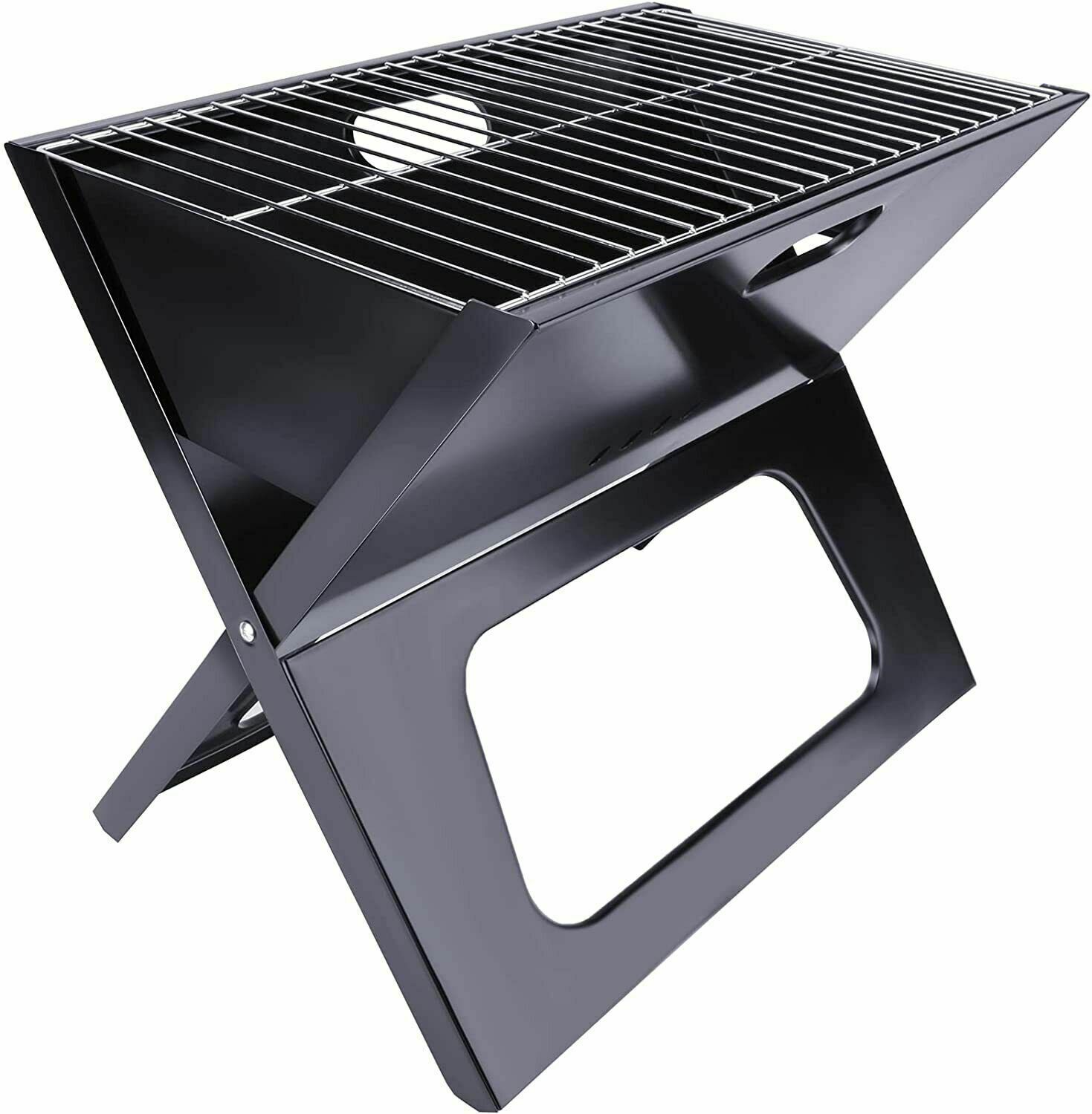 YSSOA 20&rdquo; Portable Grill Charcoal Barbecue Grill, Folding Grill Notebook Shape, Detachable Collapsible, Mini Tabletop Camping Grill BBQ, Black