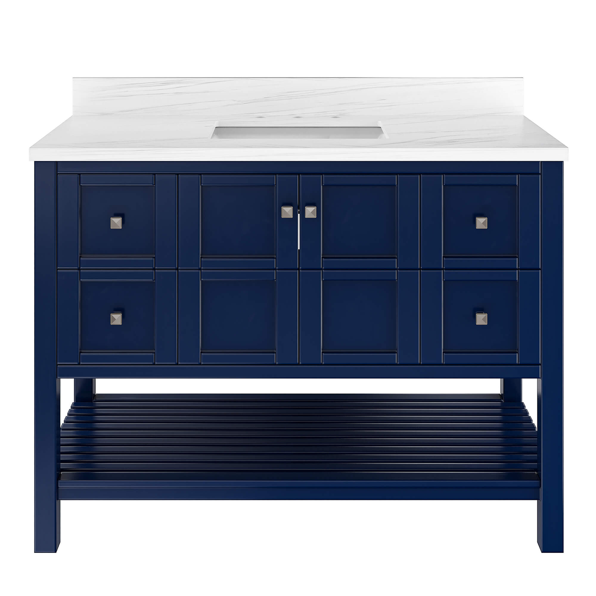 CASAINC 48 x 22 x 35.4 in. Solid Wood Navy Blue Bath Vanity with Carrara White Marble Countertop (No/With Mirror)