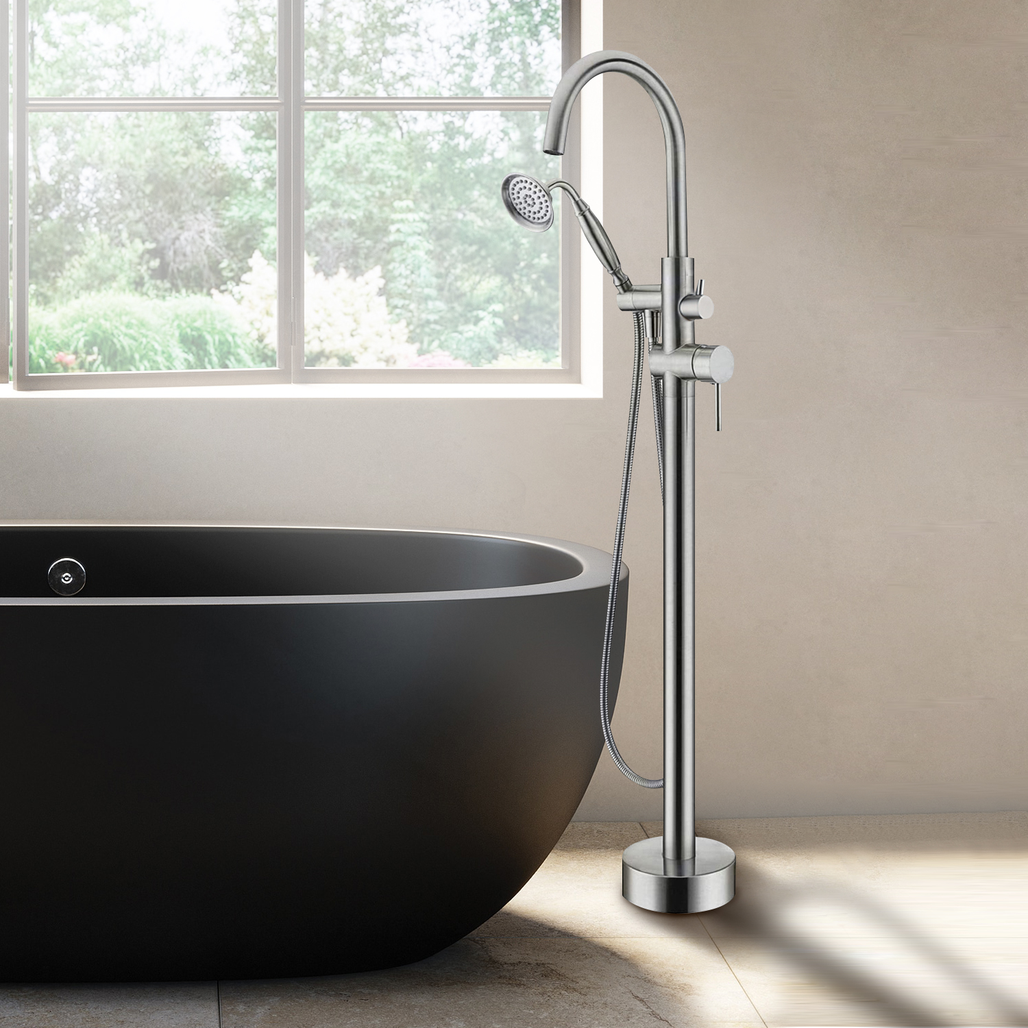 6 GPM Freestanding Bathtub Faucet with Hand Held Shower and Double Handle -CASAINC