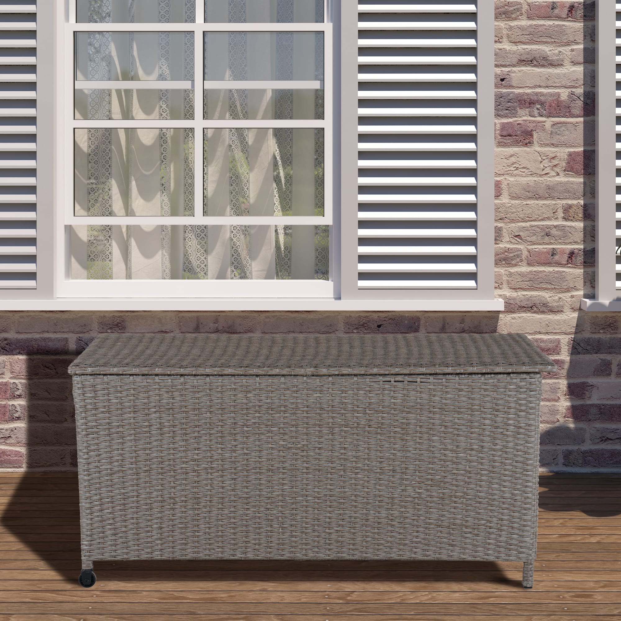 120-Gallon Rattan Deck Box with Wheels in Brown