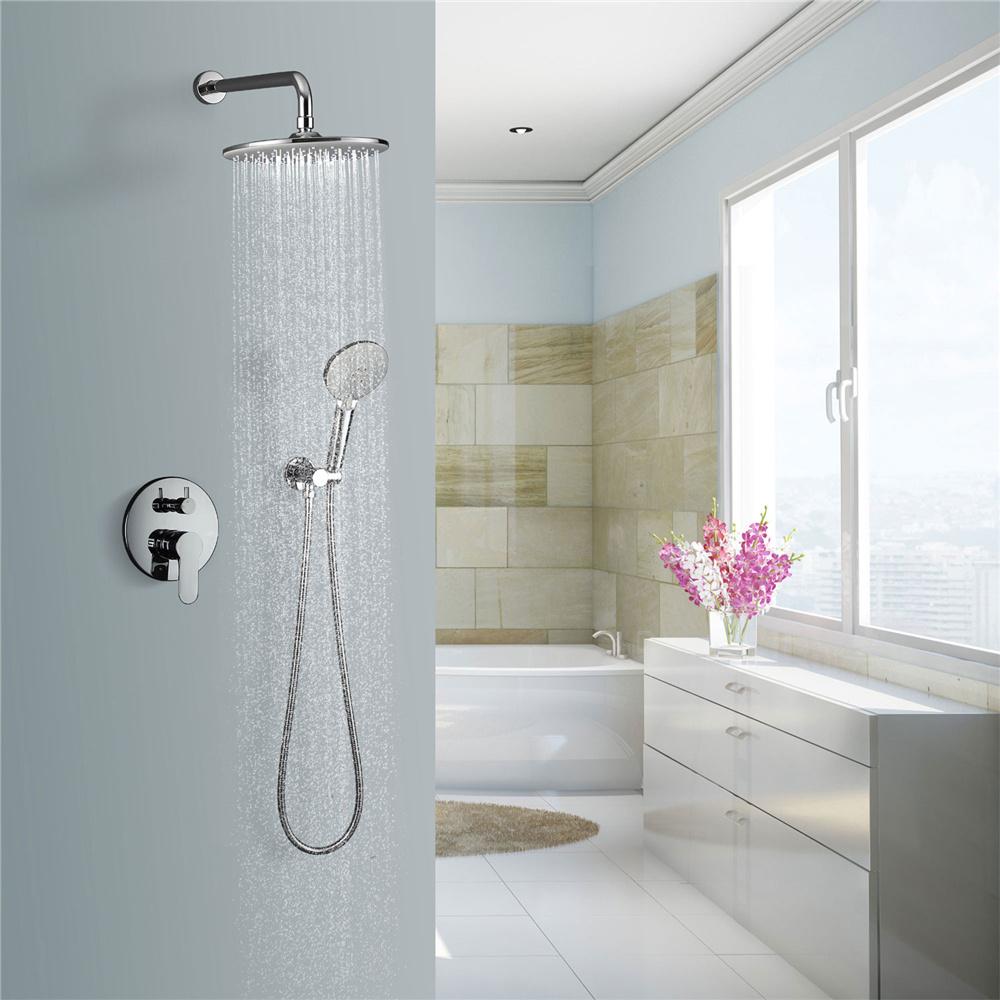 Casainc 3-Spray with 2.5 GPM 10 in. 2 Functions Wall Mount Dual Round Shower Heads in Spot in Chrome (Valve Included)-CASAINC