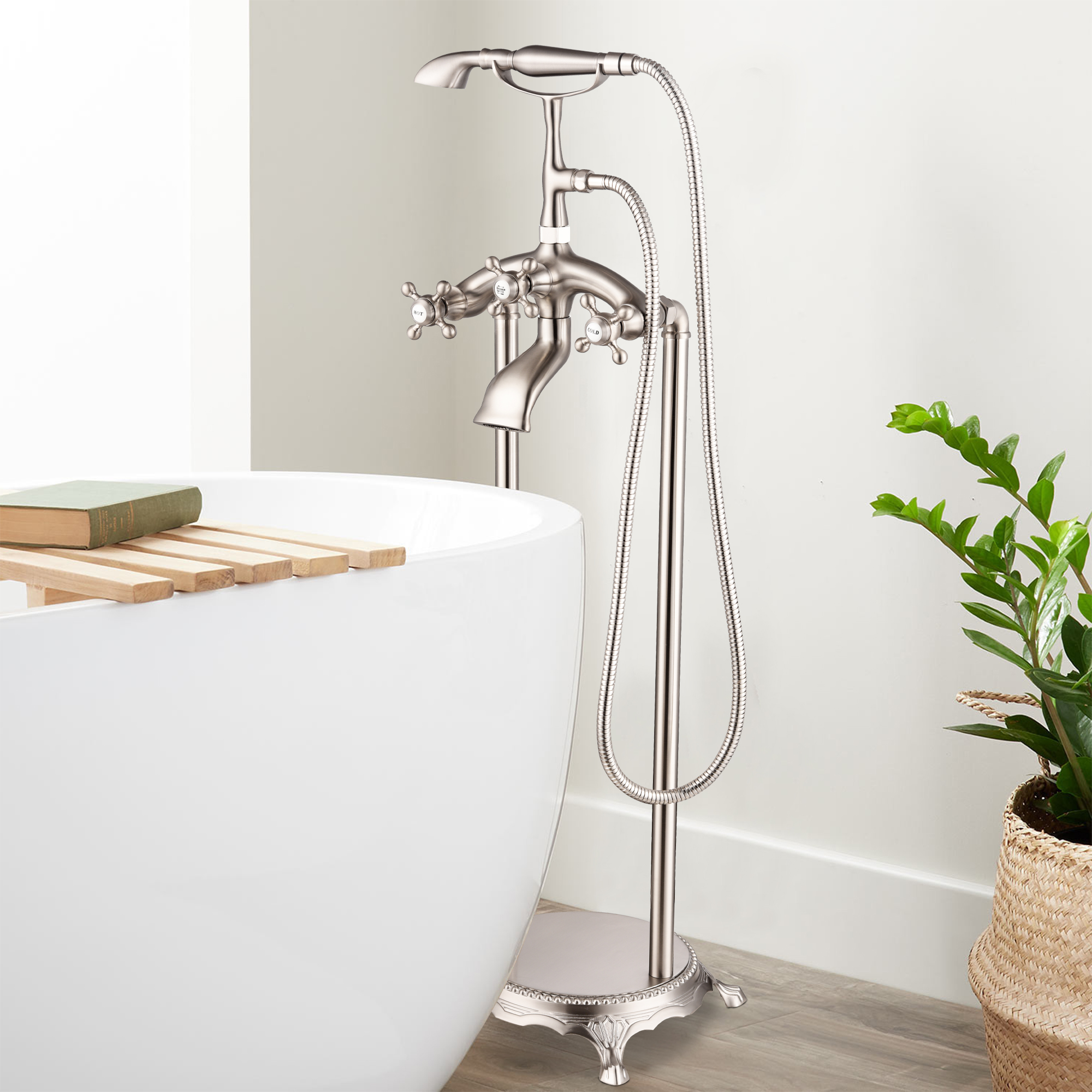 Traditional 3-Handle Claw Foot Freestanding Tub Faucet with Handshower Combo Set in Chrome Traditional 3-Handle Claw Foot Freestanding Tub Faucet with Handshower Combo Set in Chrome
