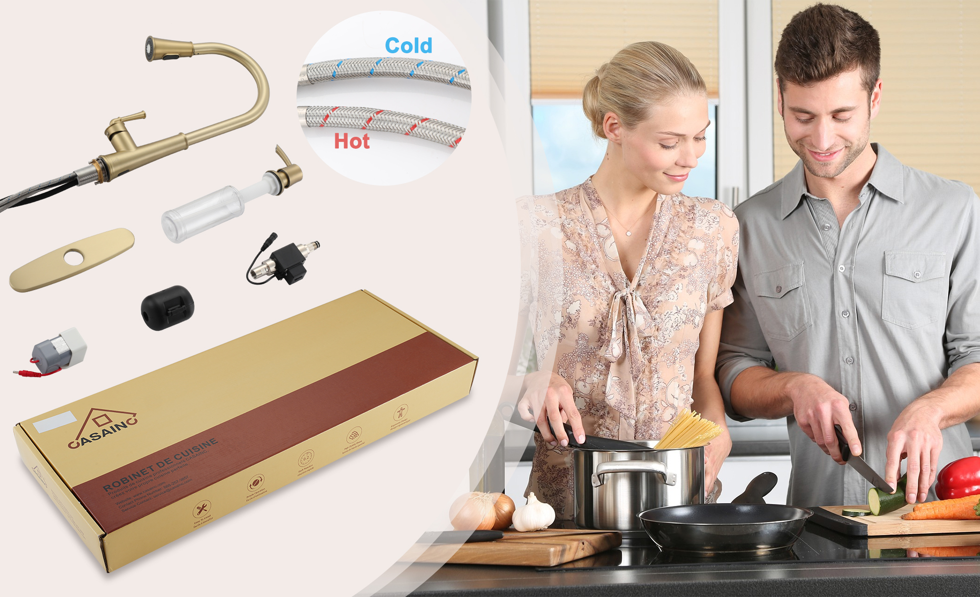 CASAINC 1.8gpm Infrared Induction Touchless Pull Down Single Handle Kitchen Faucet With LED Function, Soap Dispenser Included