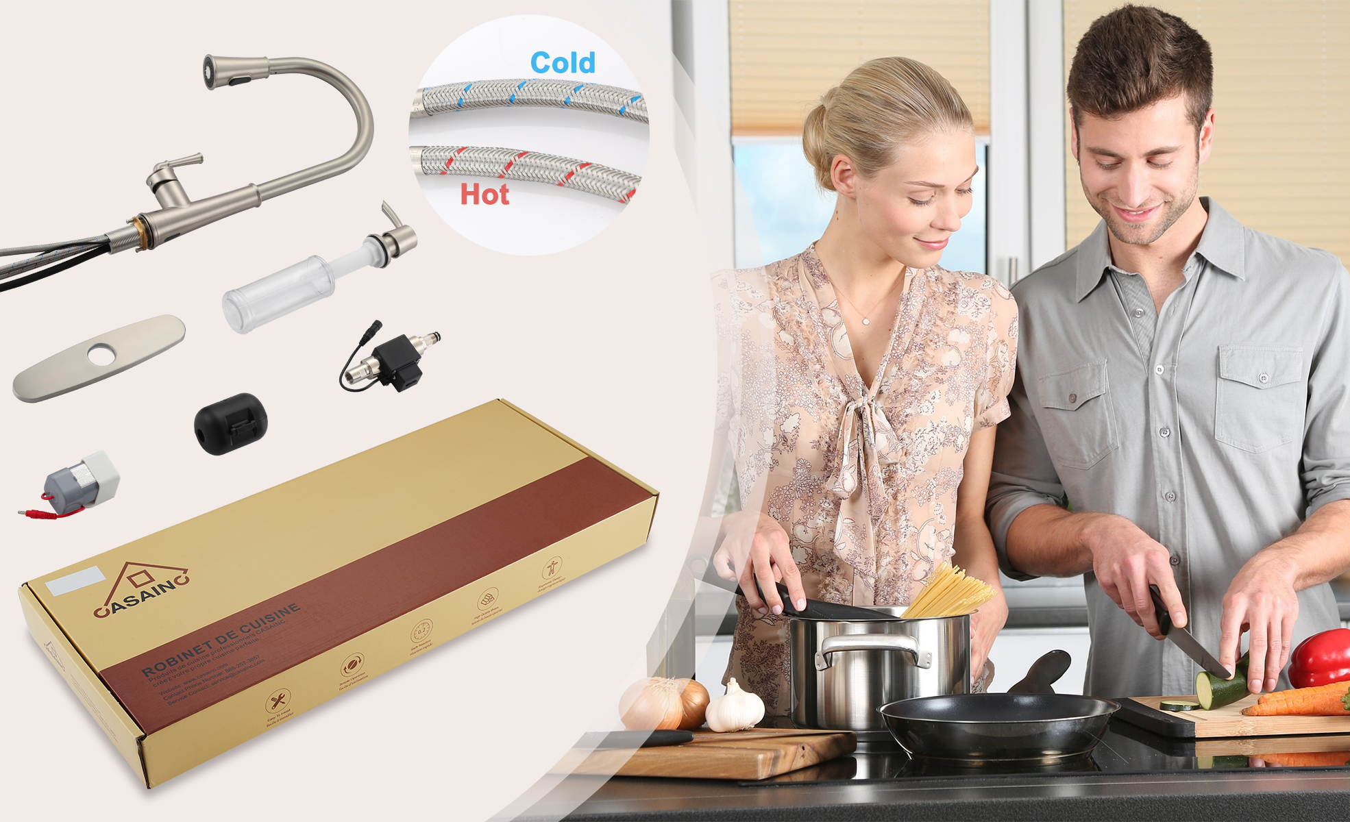 CASAINC 1.8gpm Infrared Induction Touchless Pull Down Single Handle Kitchen Faucet With LED Function, Soap Dispenser Included