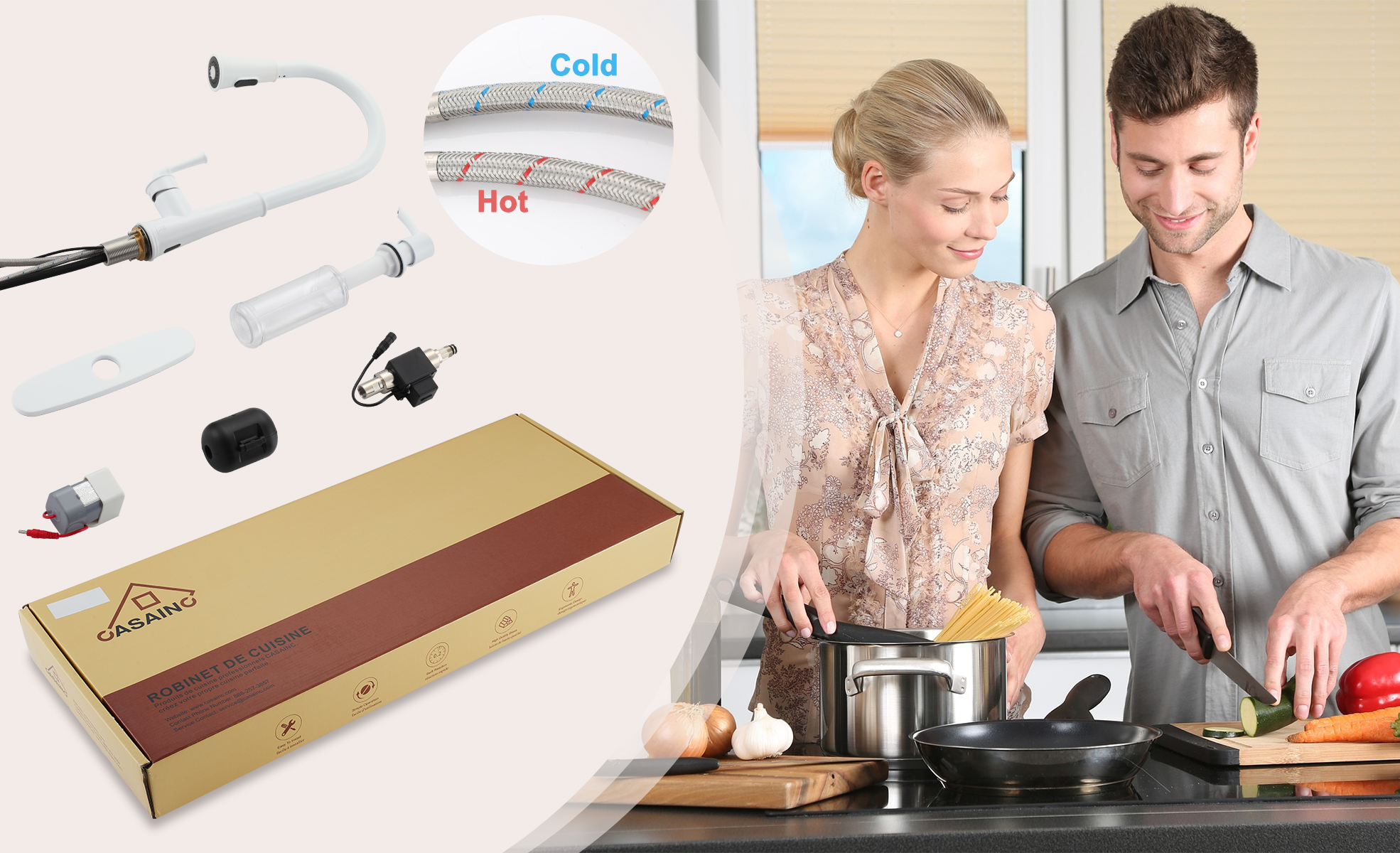 CASAINC 1.8gpm Infrared Induction Touchless Pull Down Single Handle Kitchen Faucet With LED Function, Soap Dispenser Included