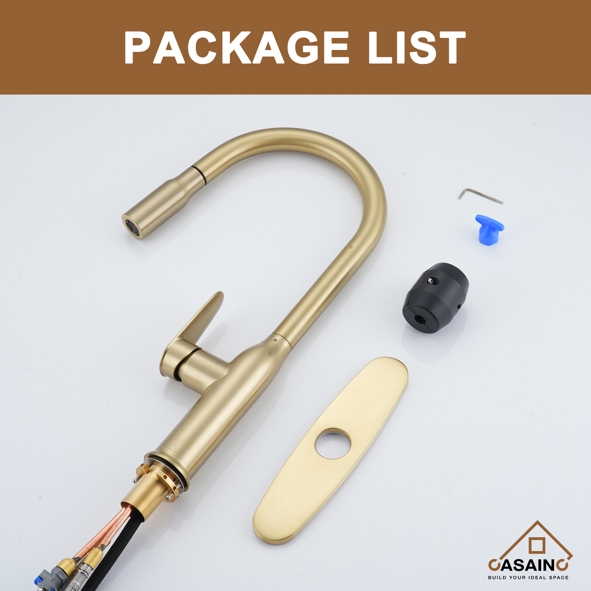 Single-Handle Pull-Out Sprayer Kitchen Faucet Deckplate Included in Brushed Nickel/Matte Black/Matte White/Brushed Gold