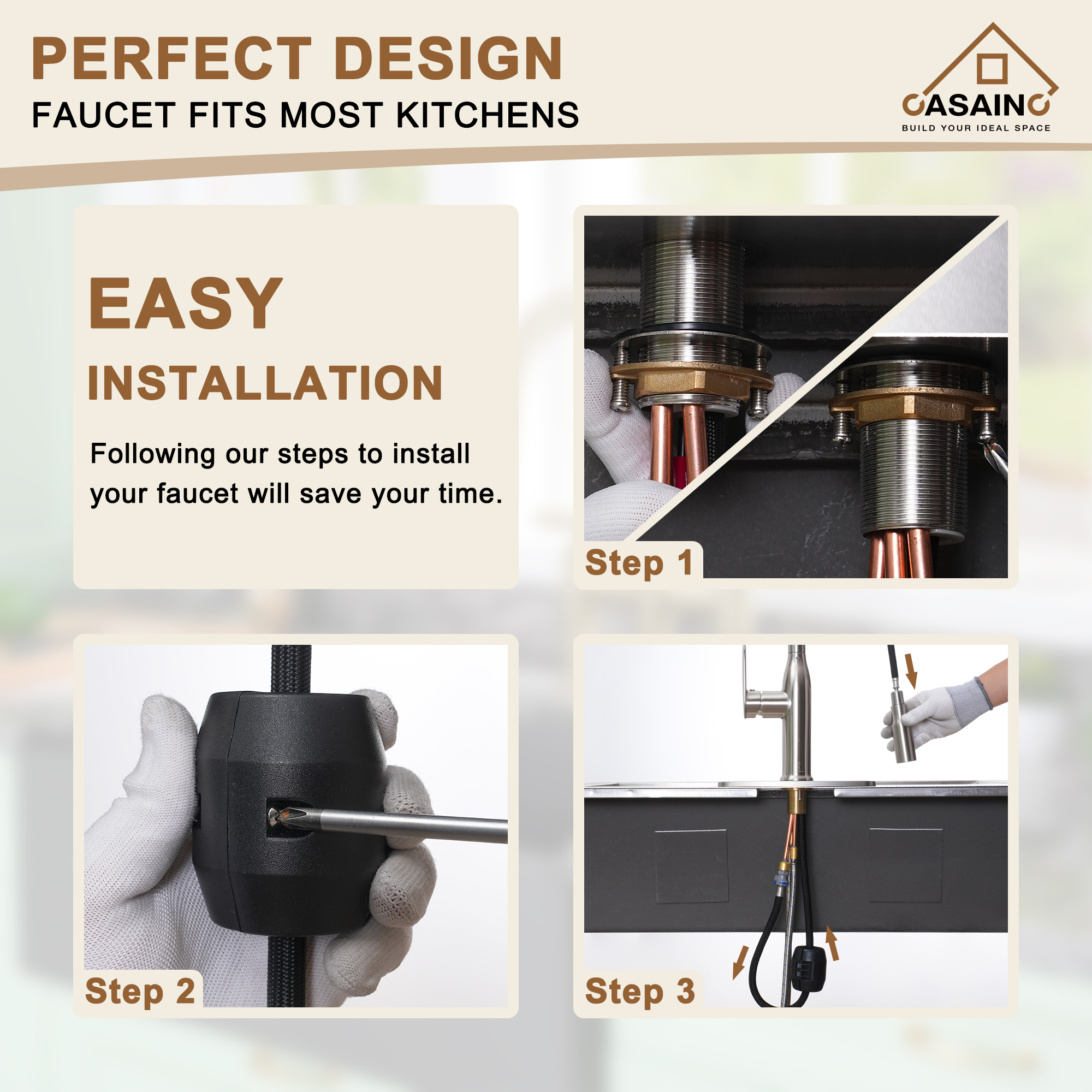 Single-Handle Pull-Out Sprayer Kitchen Faucet Deckplate Included in Brushed Nickel/Matte Black/Matte White/Brushed Gold