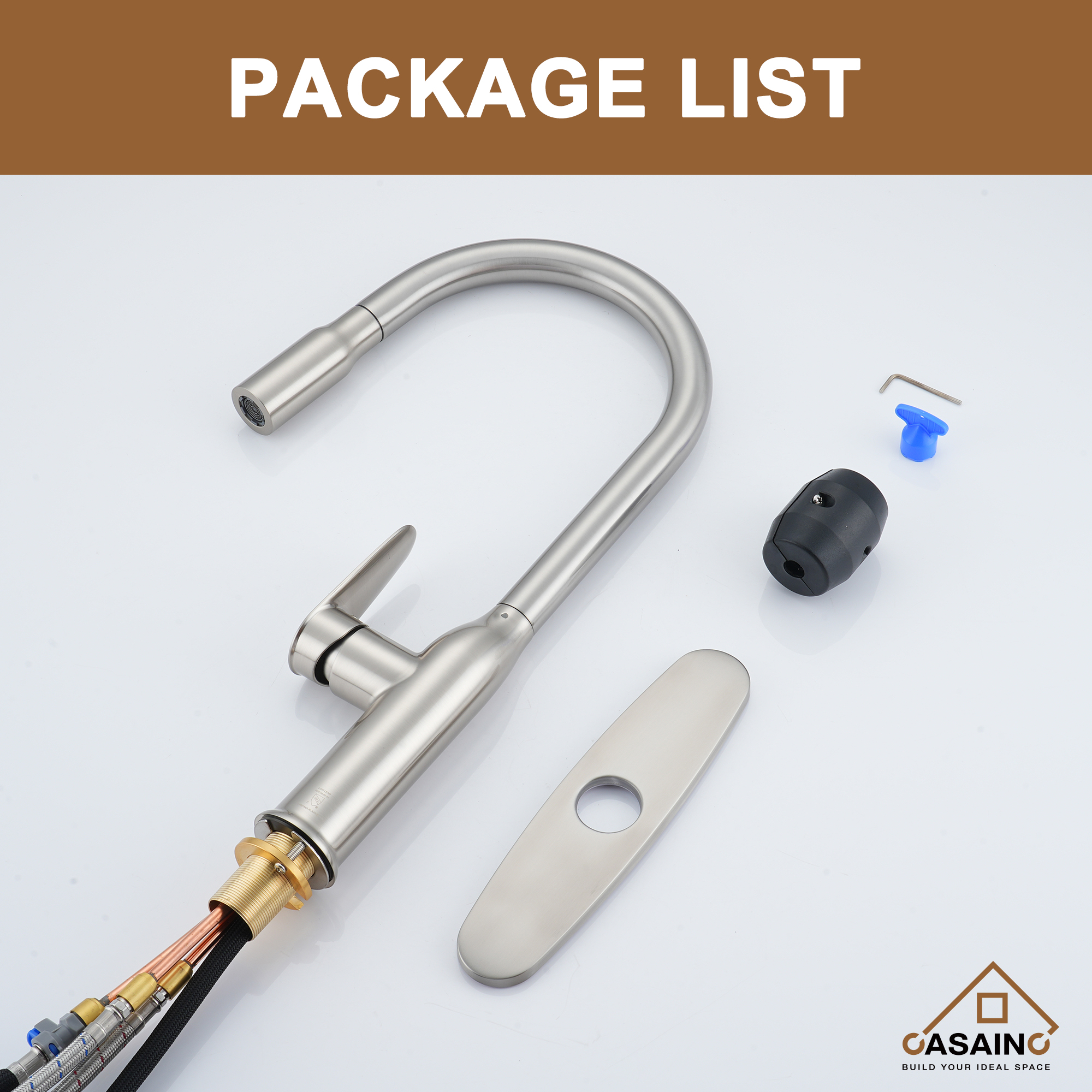 Single-Handle Pull-Out Sprayer Kitchen Faucet Deckplate Included in Brushed Nickel/Matte Black/Matte White/Brushed Gold