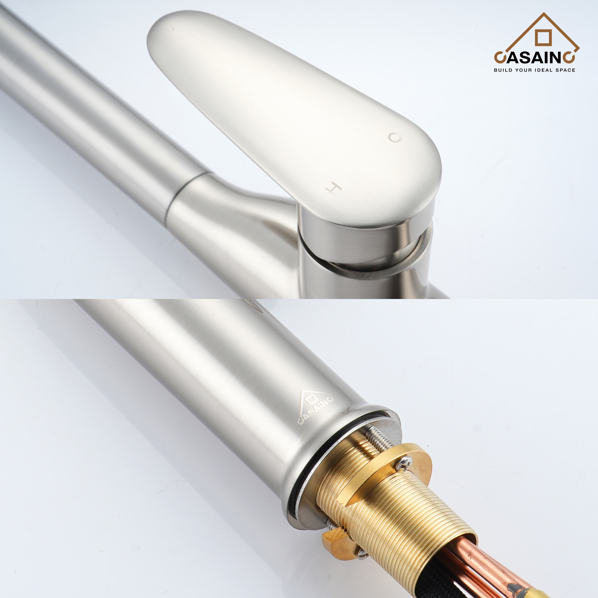 Single-Handle Pull-Out Sprayer Kitchen Faucet Deckplate Included in Brushed Nickel/Matte Black/Matte White/Brushed Gold