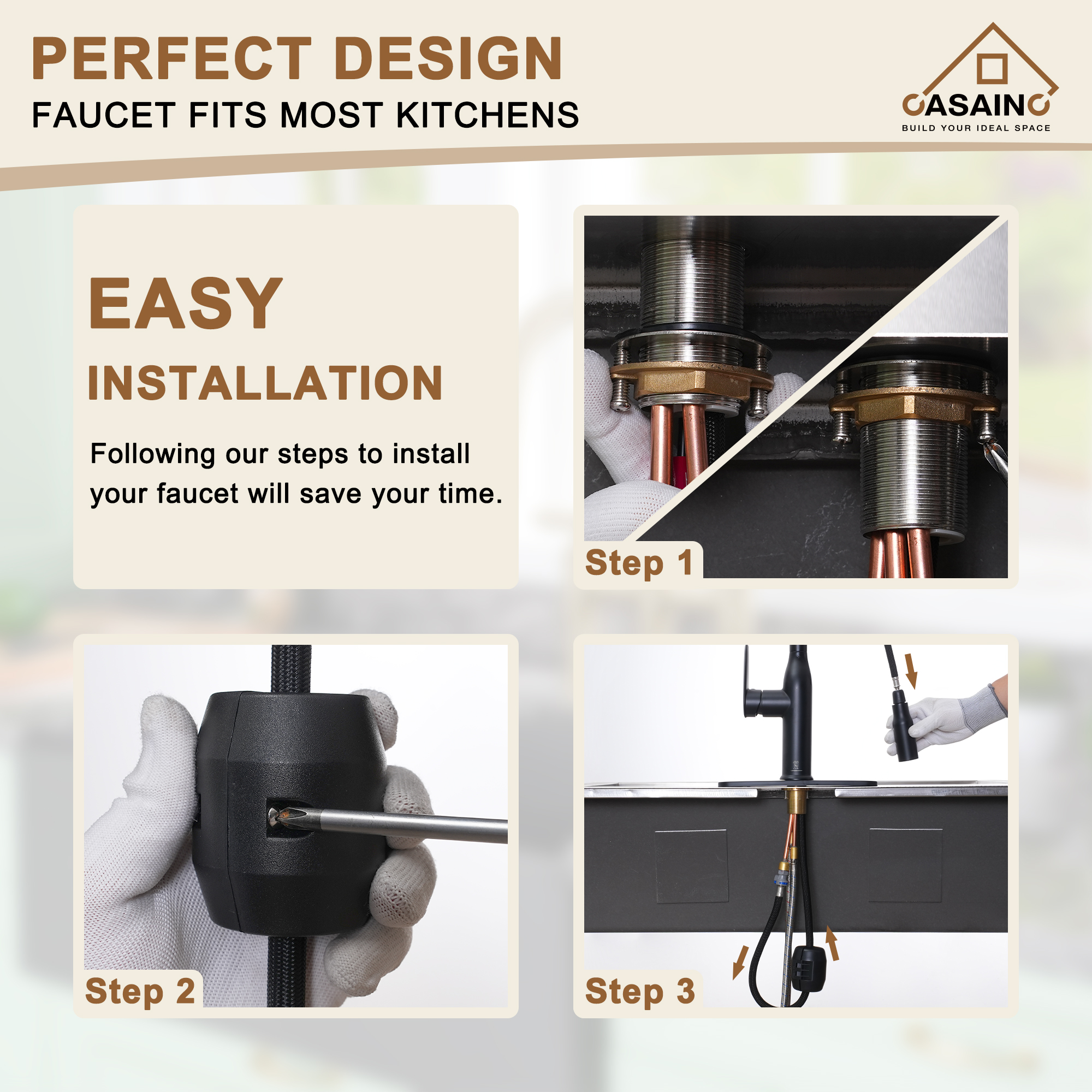 Single-Handle Pull-Out Sprayer Kitchen Faucet Deckplate Included in Brushed Nickel/Matte Black/Matte White/Brushed Gold