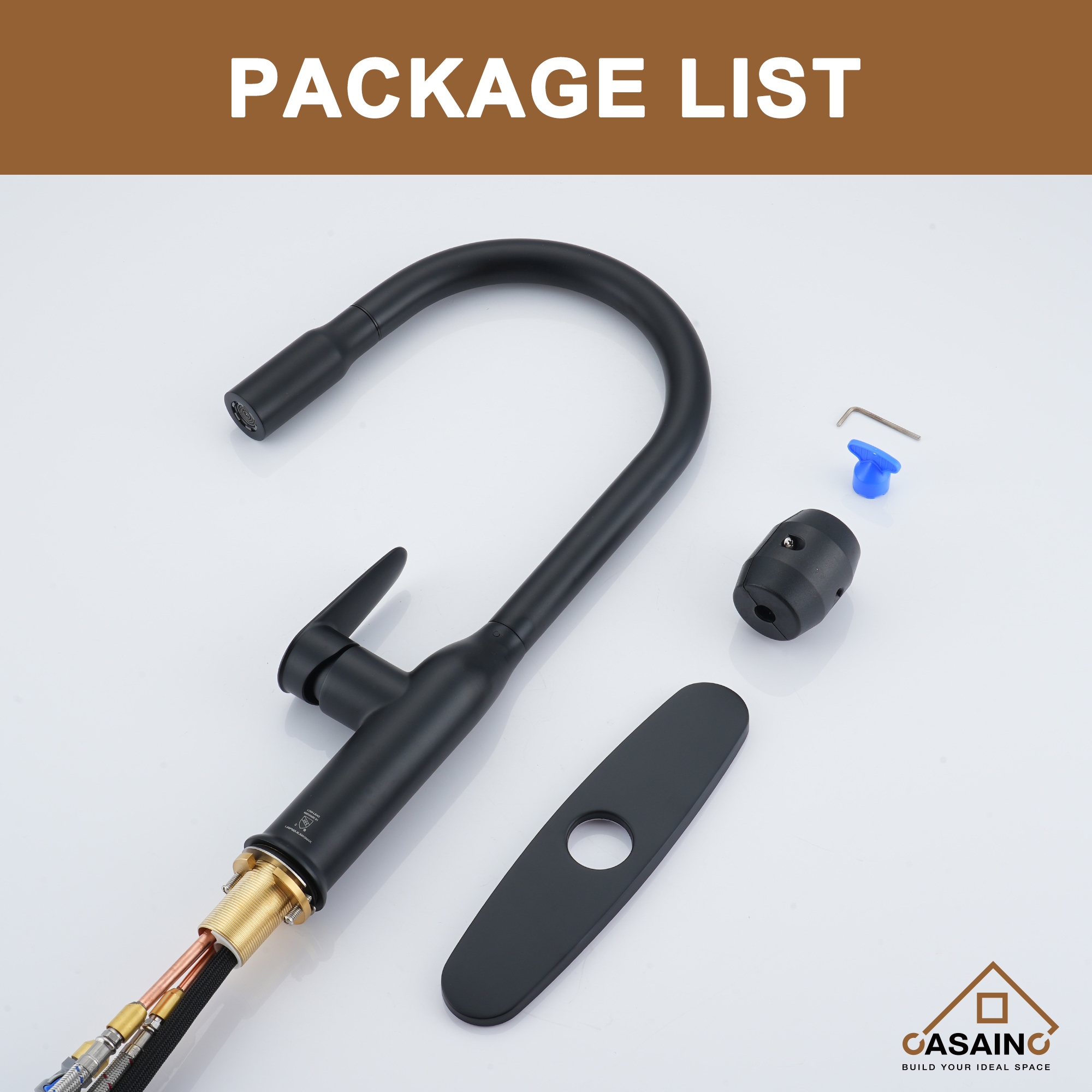 Single-Handle Pull-Out Sprayer Kitchen Faucet Deckplate Included in Brushed Nickel/Matte Black/Matte White/Brushed Gold